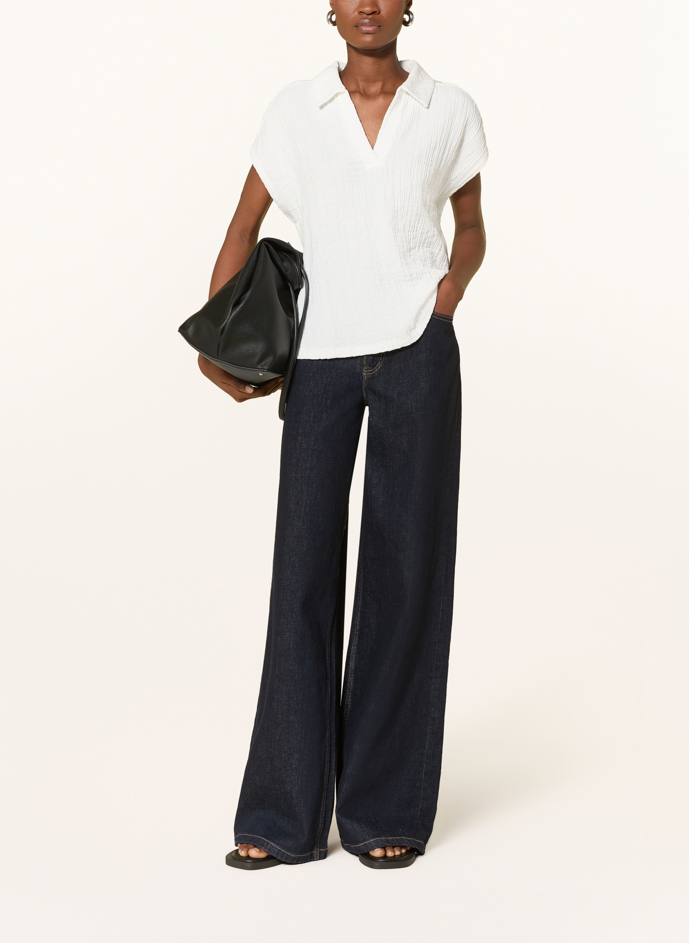 OPUS Blusenshirt SANTOLINI im Materialmix: WEISS