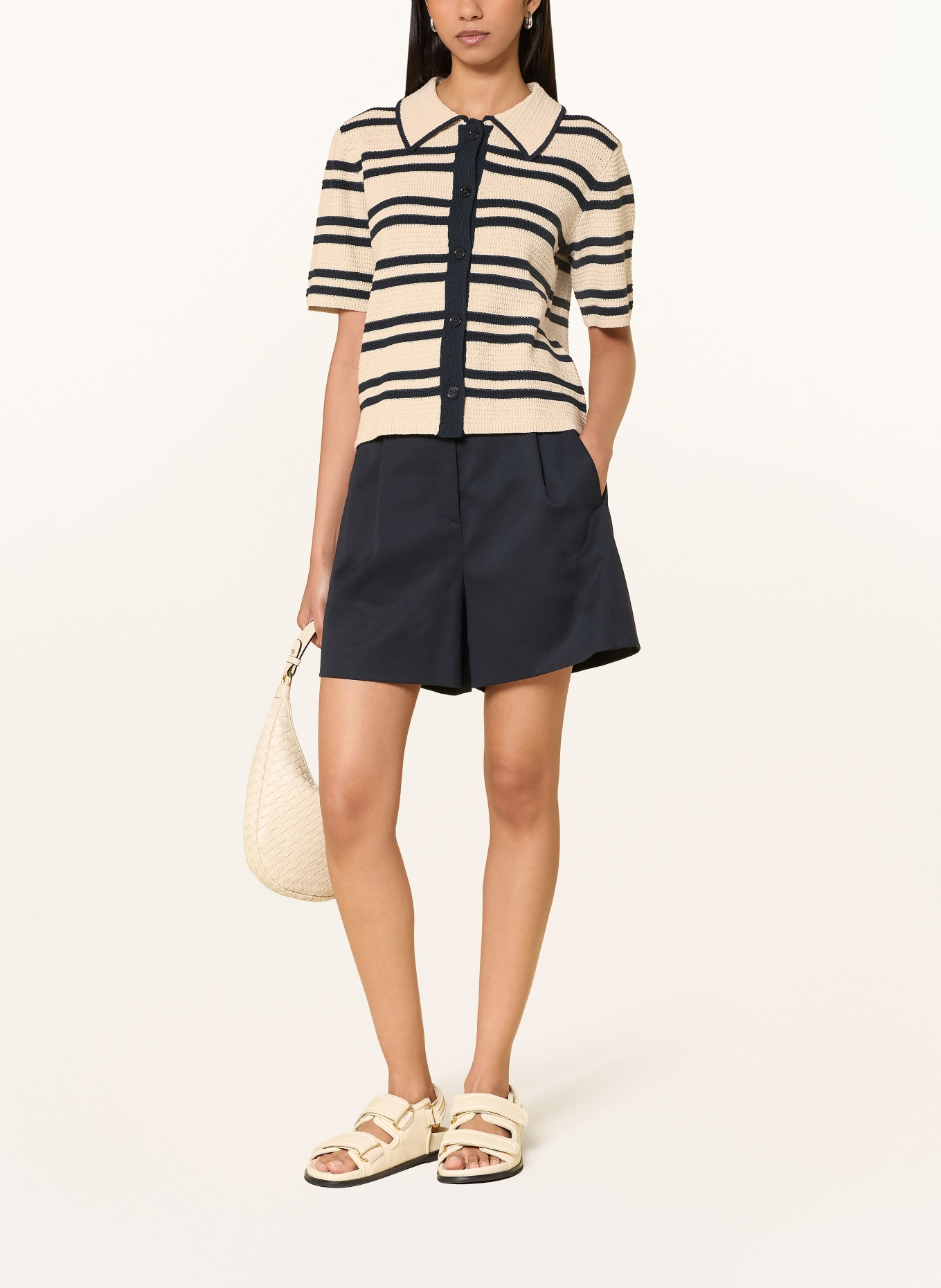 OPUS Strickbluse DERTINY: CREME / DUNKELBLAU