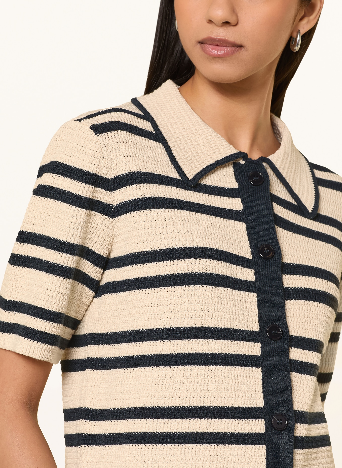 OPUS Strickbluse DERTINY: CREME / DUNKELBLAU