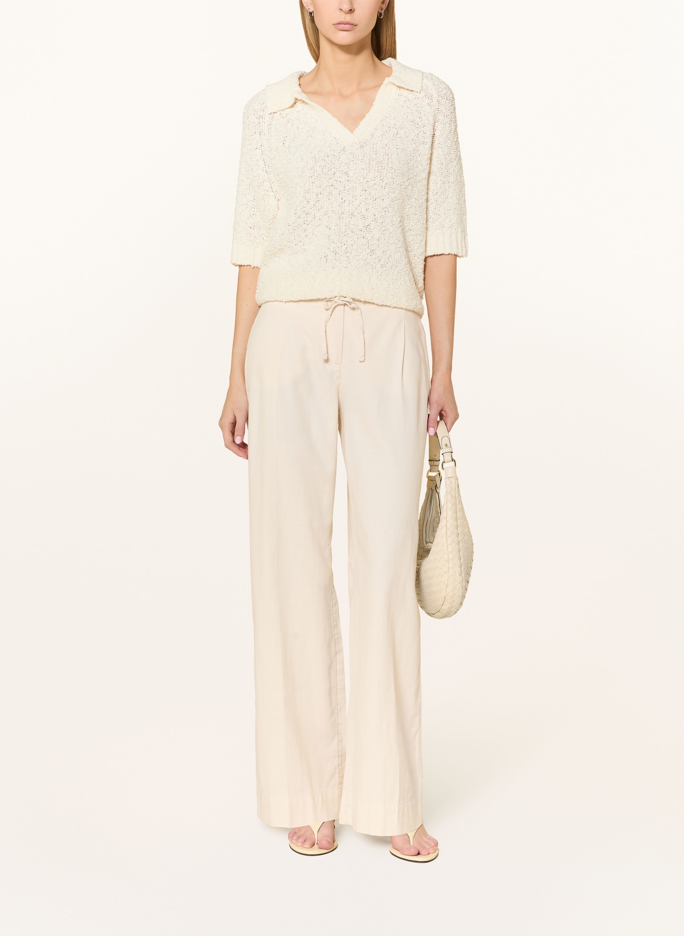 OPUS POSILLY Bouclé Knit Polo Shirt: ECRU