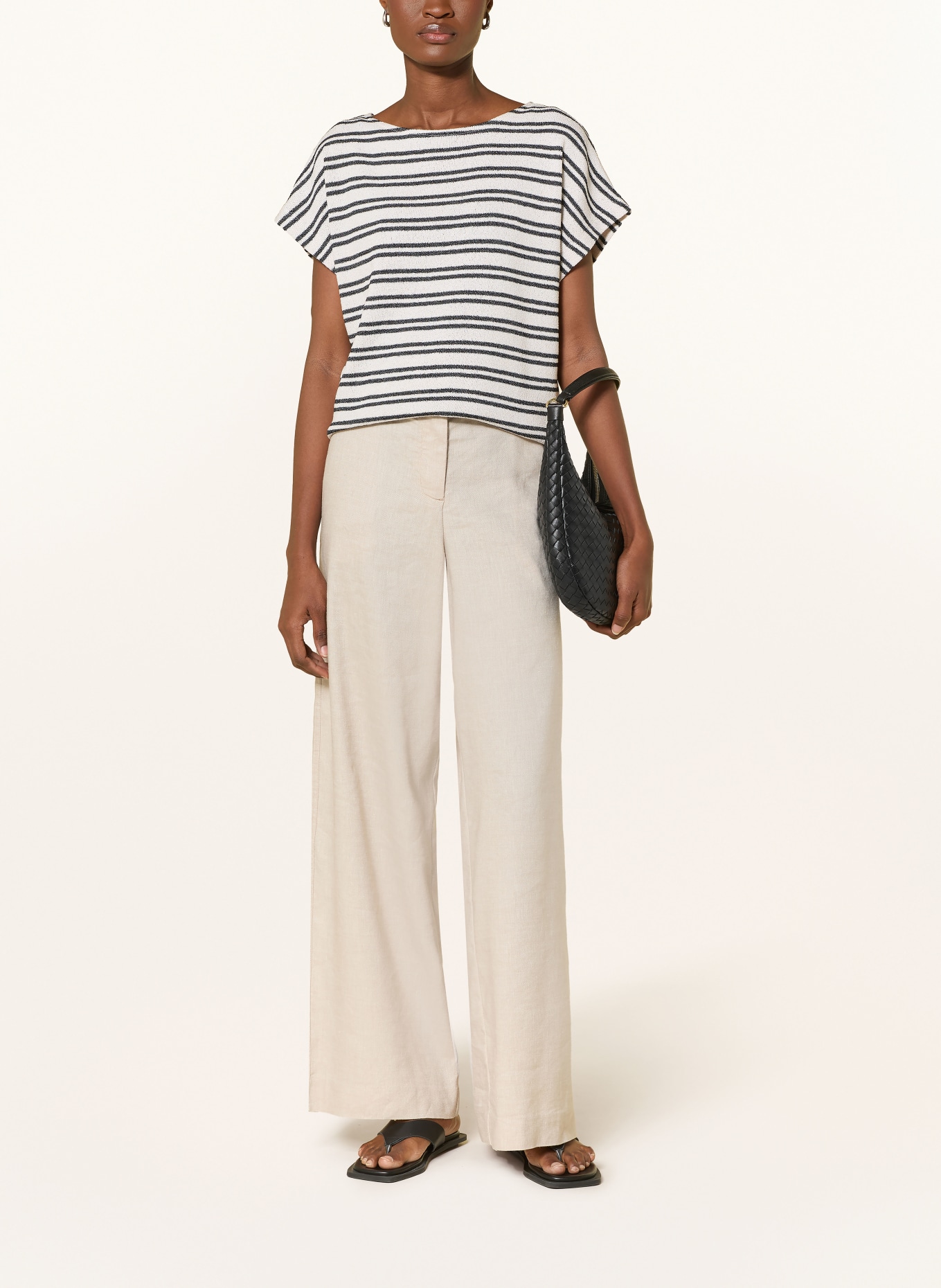 OPUS Strickshirt SOSTAL: DUNKELBLAU / BEIGE