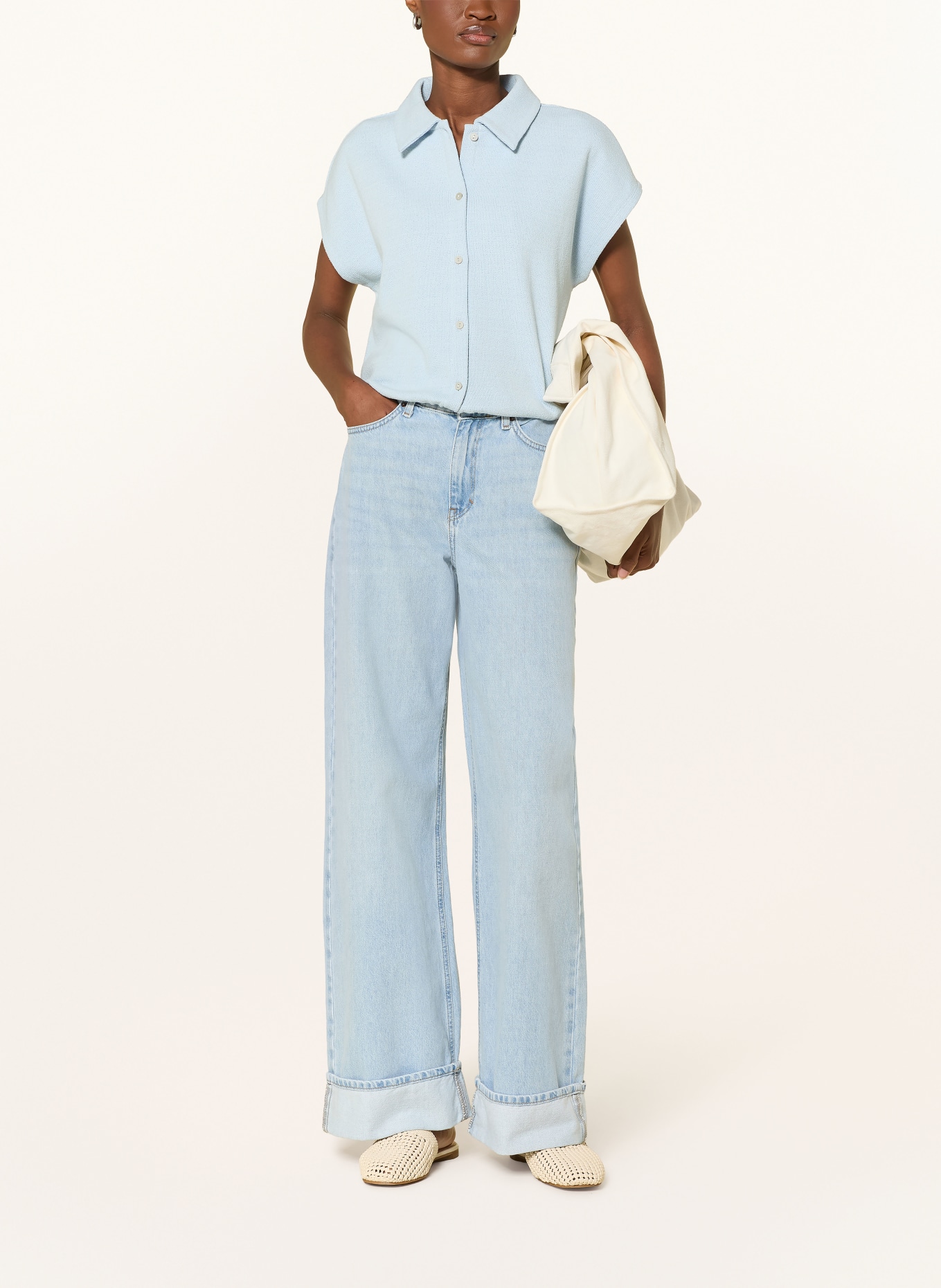 OPUS Bluzka z dzianiny GLAYA: JASNONIEBIESKI