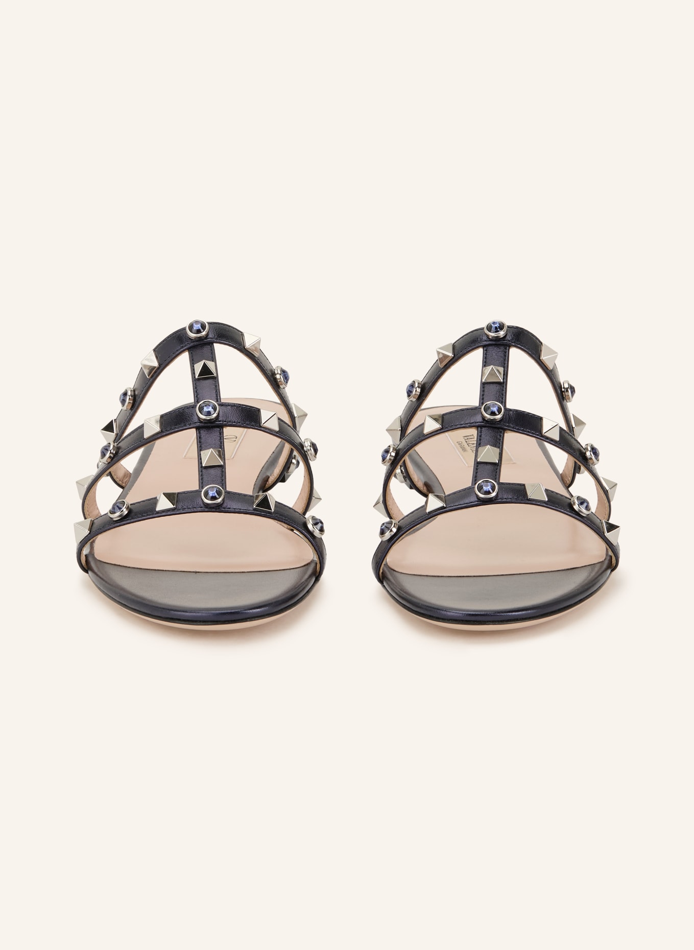 VALENTINO GARAVANI Pantoletten ROCKSTUD mit Nieten und Schmucksteinen: SCHWARZ / SILBER