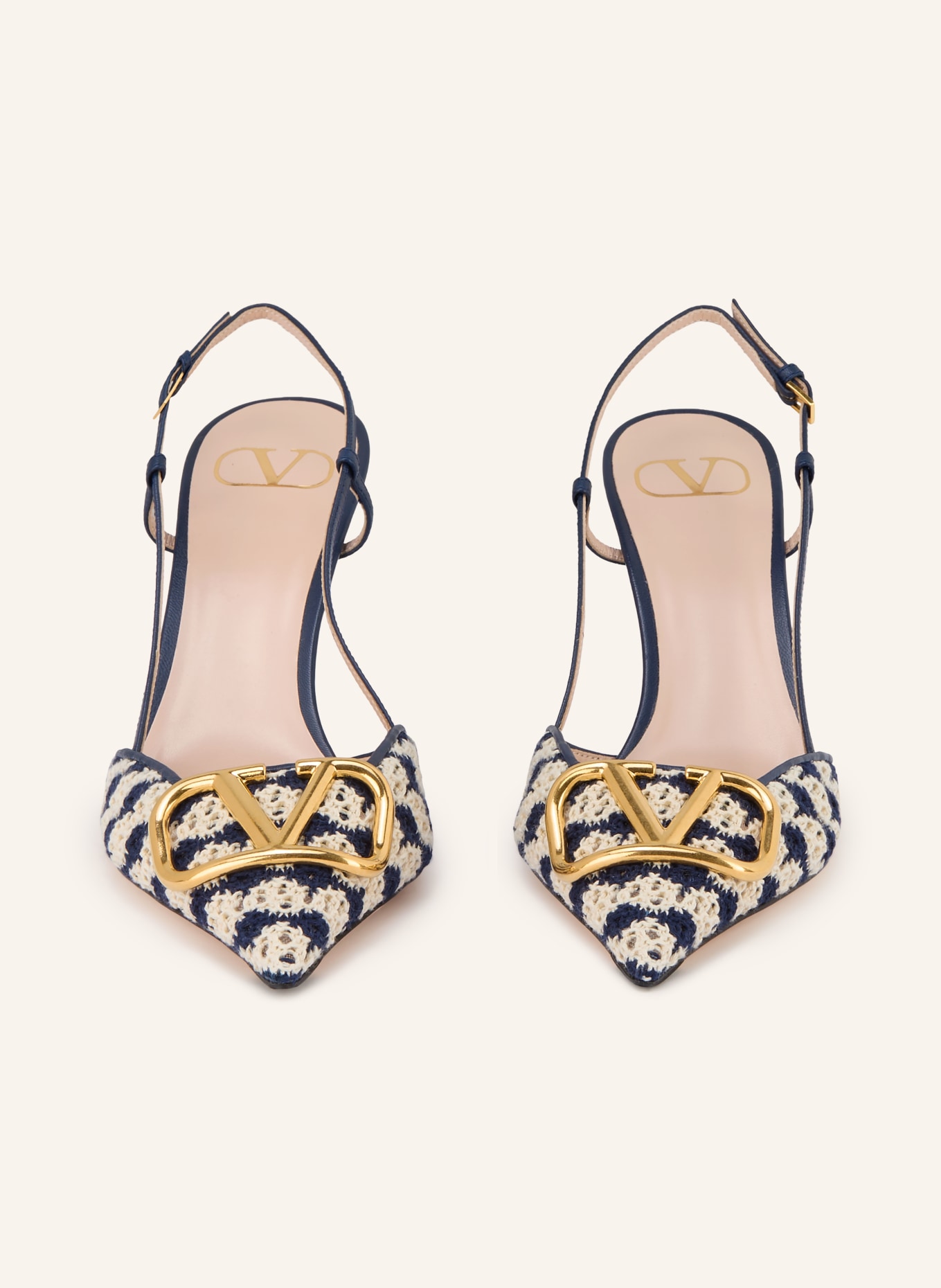 VALENTINO GARAVANI Escarpins à bride VLOGO SIGNATURE: BLEU FONCÉ / OR / CRÈME