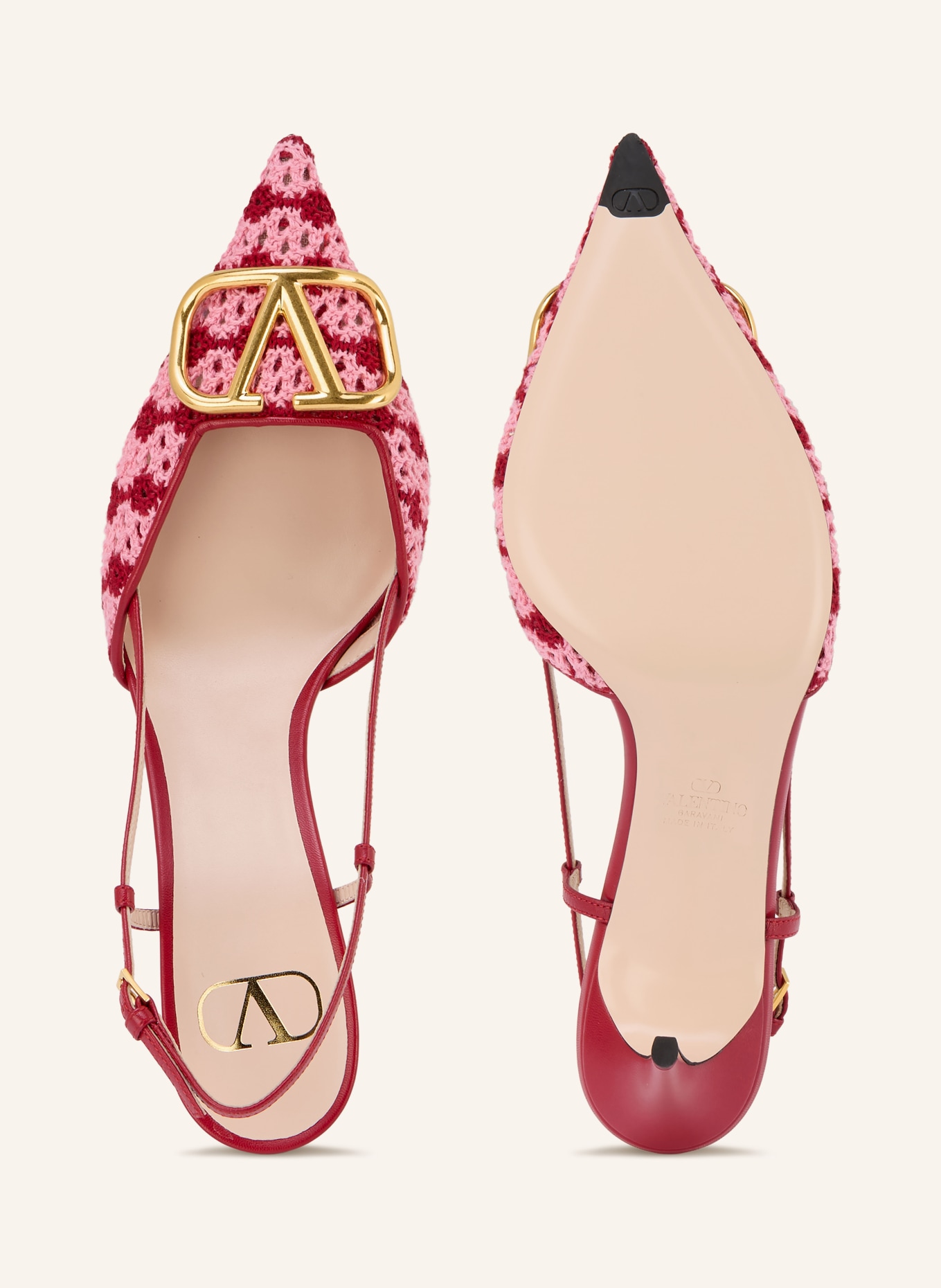 VALENTINO GARAVANI Escarpins à bride VLOGO SIGNATURE: ROUGE / OR / ROSE