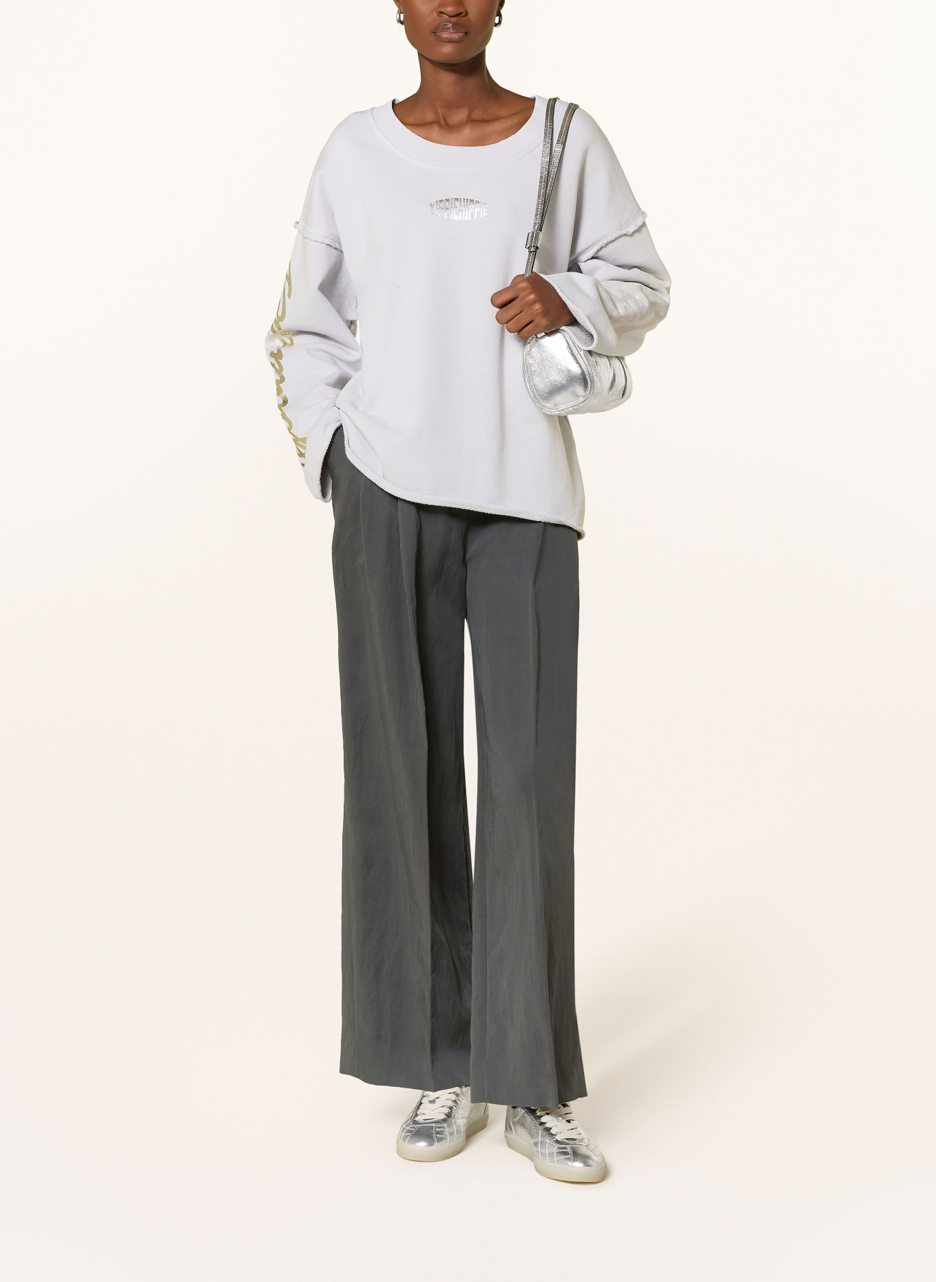 yippie hippie Bluza oversize z cekinami: SZARONIEBIESKI / SREBRNY / JASKRAWY POMARAŃCZOWY