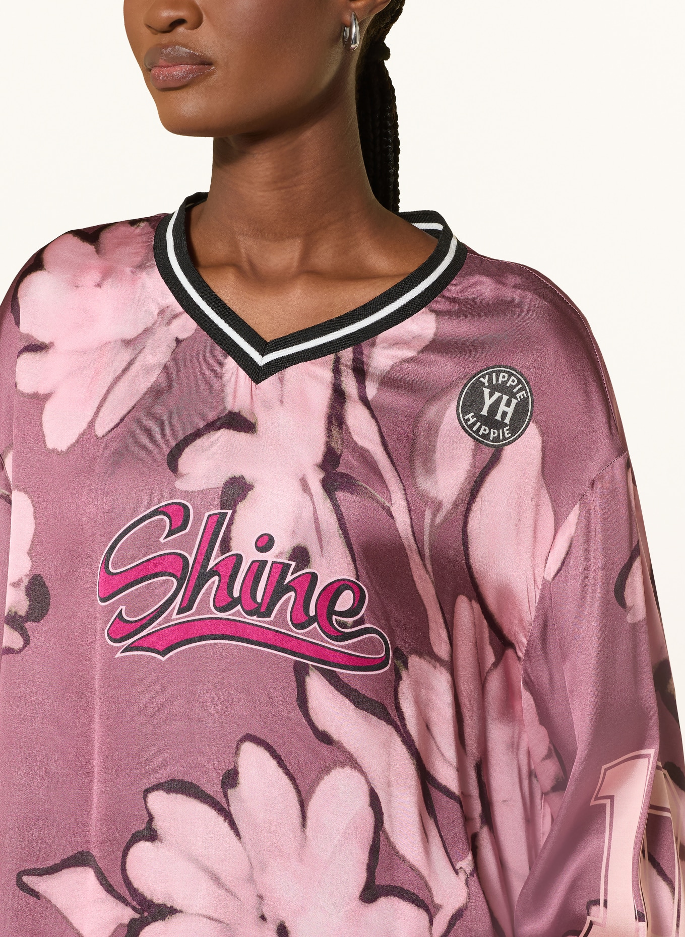 yippie hippie Satijnen blouse: DONKERPAARS / ROZE / ZWART