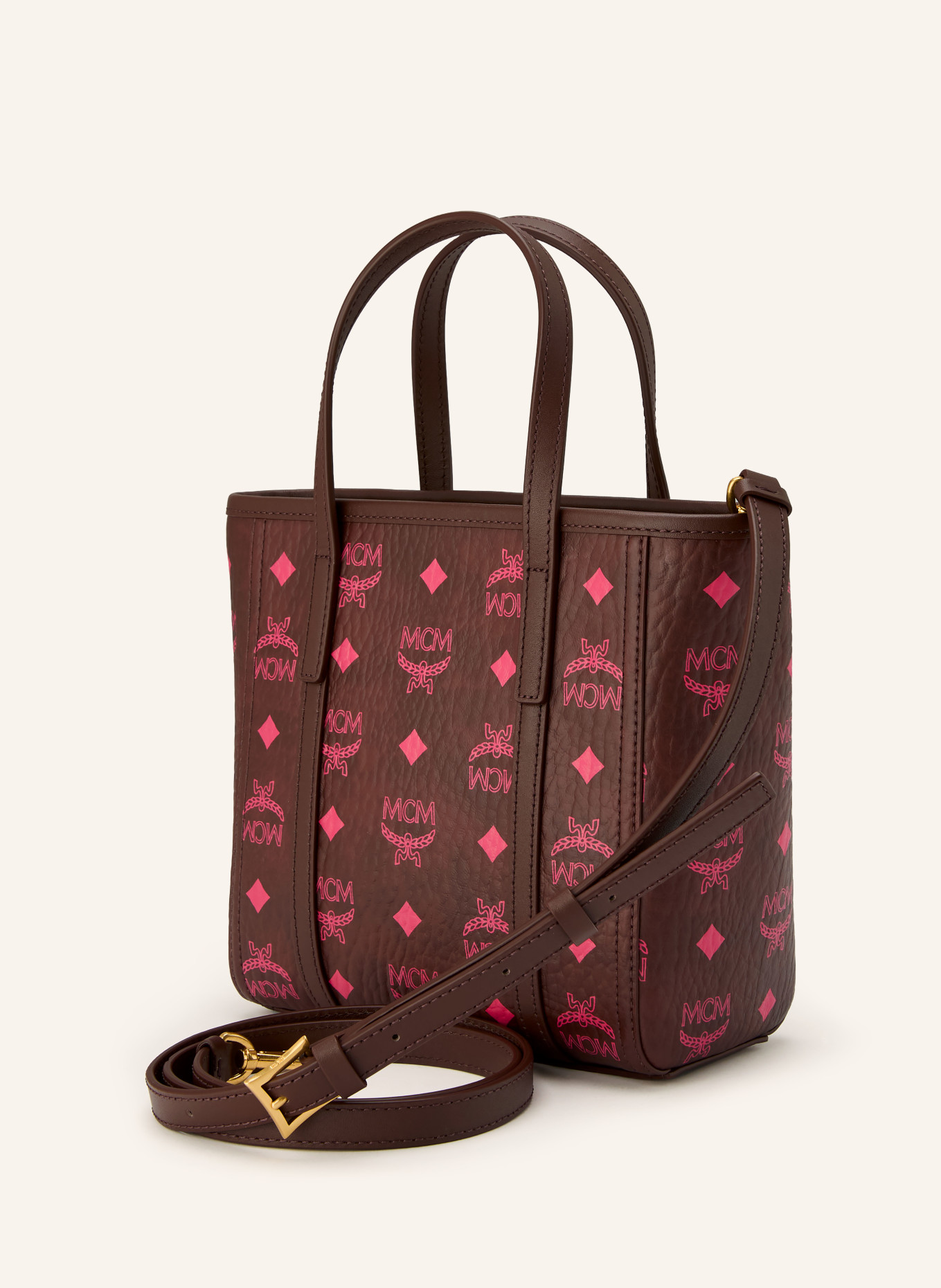 MCM Handtasche TONI SMALL: DUNKELBRAUN / GOLD / PINK