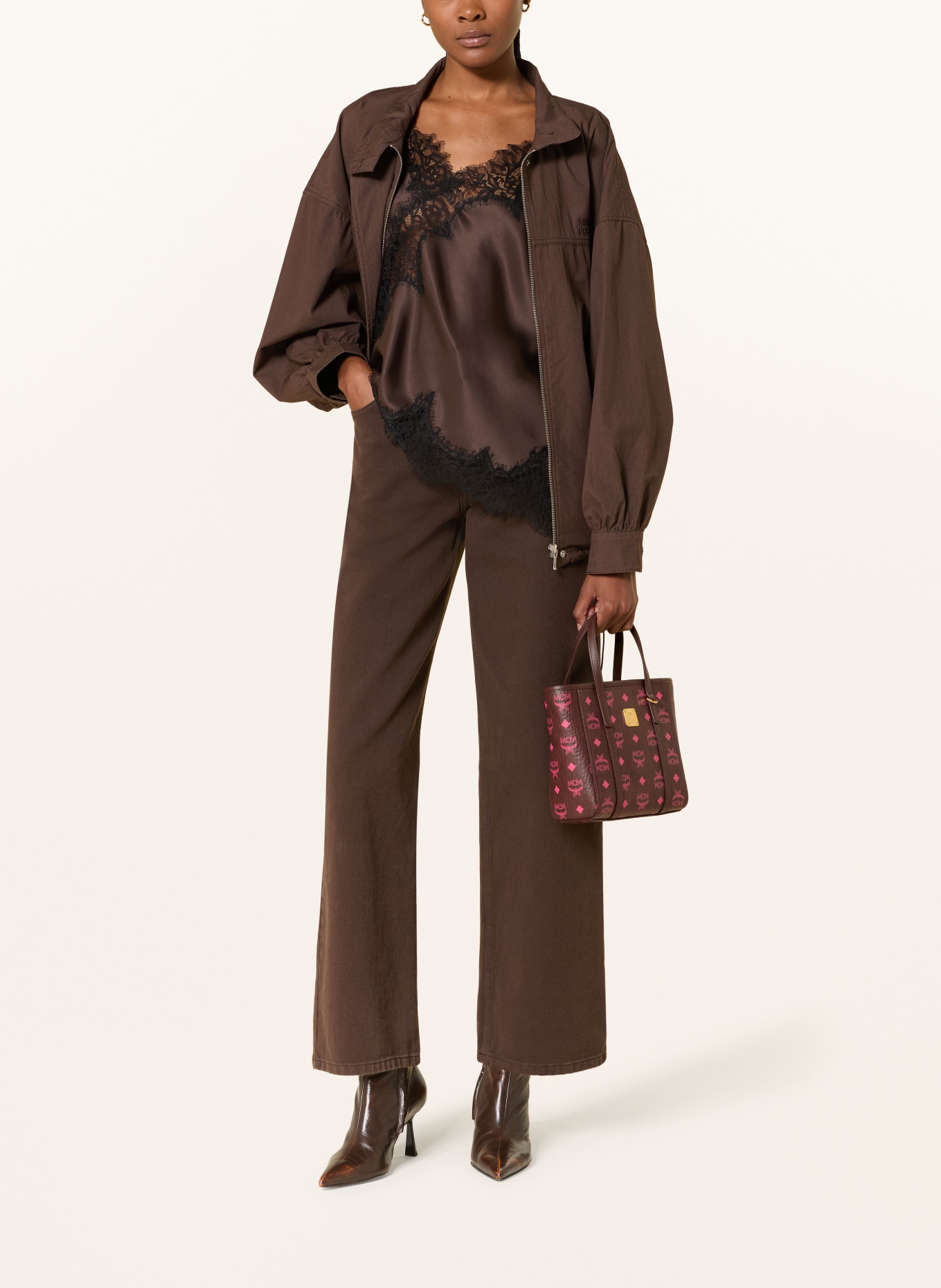 MCM TONI SMALL Handbag: DARK BROWN / GOLD / PINK