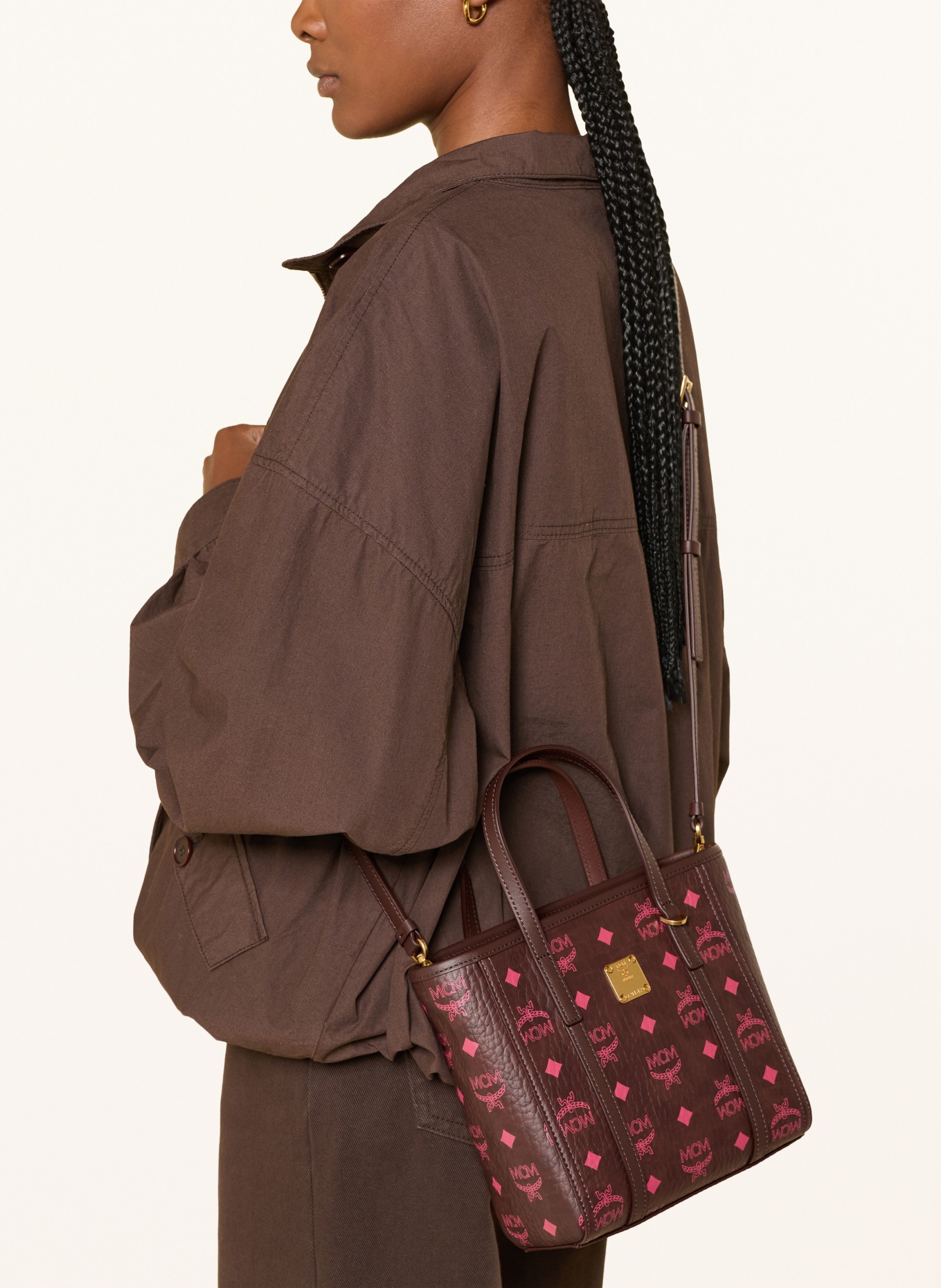 MCM TONI SMALL Handbag: DARK BROWN / GOLD / PINK