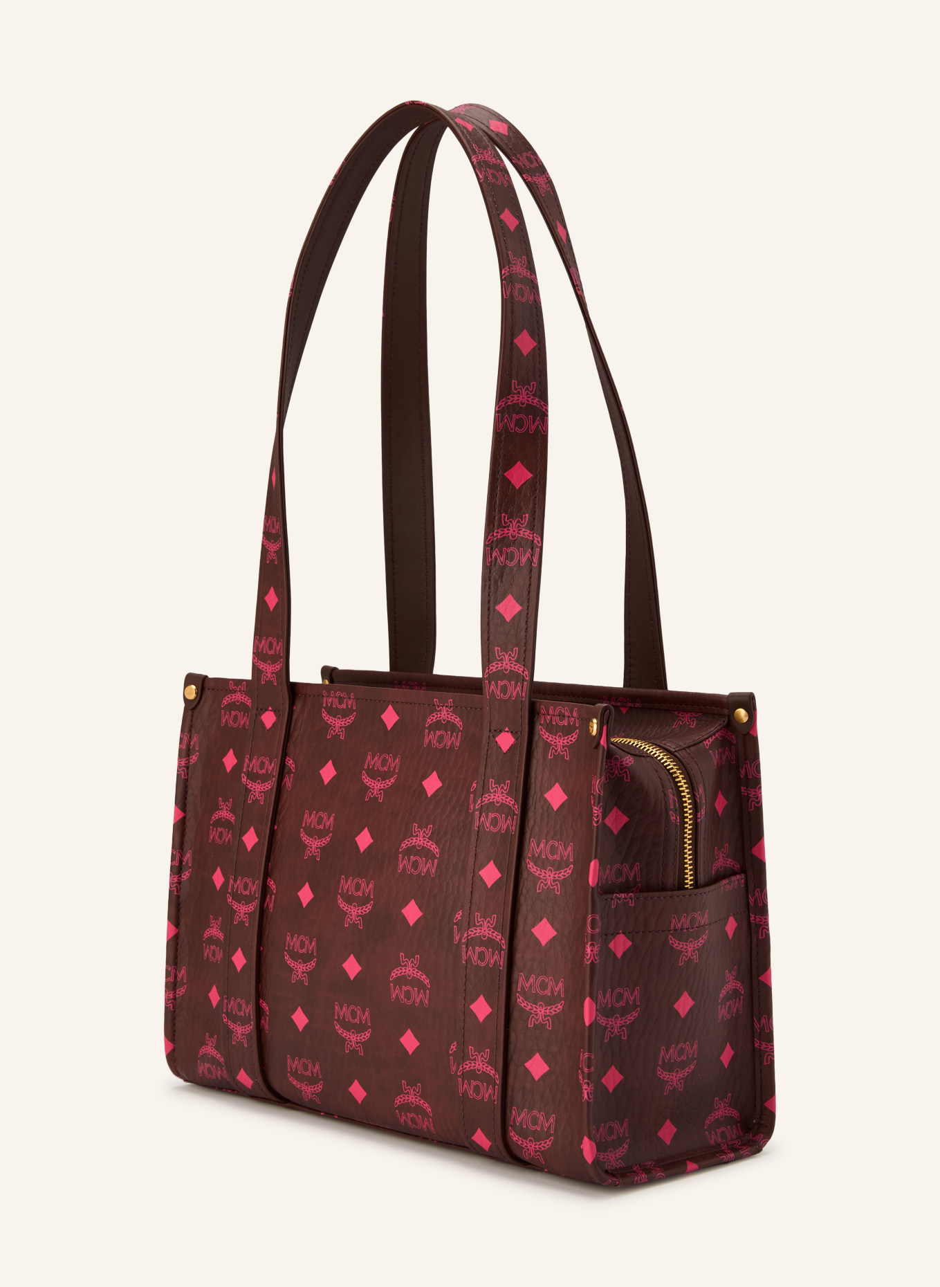 MCM Schultertasche AREN SMALL: DUNKELBRAUN / GOLD / PINK