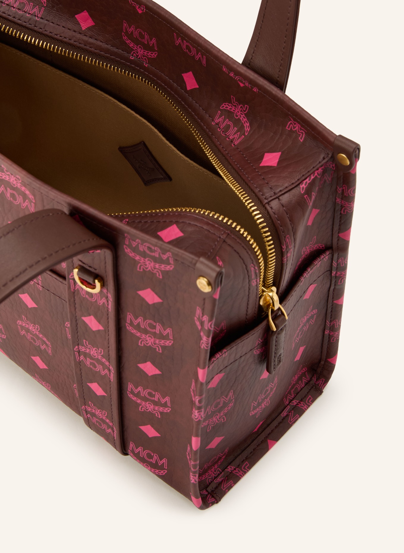 MCM Schultertasche AREN SMALL: DUNKELBRAUN / GOLD / PINK