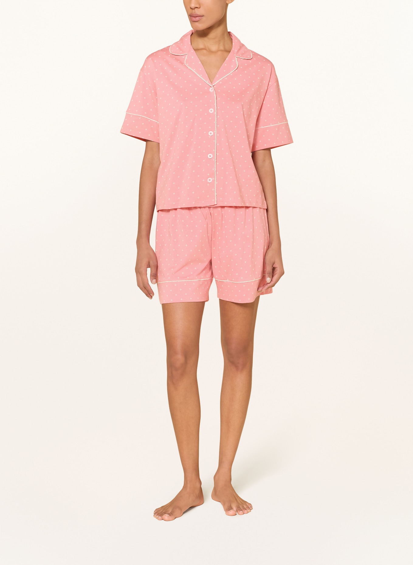 mey Shorty-Schlafanzug Serie CROCHET DOTS: ROSA / ECRU