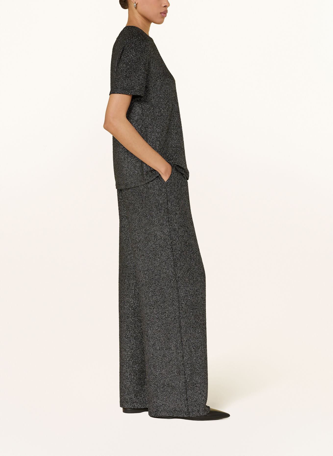 CATNOIR Jersey Marlene pants with glitter thread: BLACK / SILVER