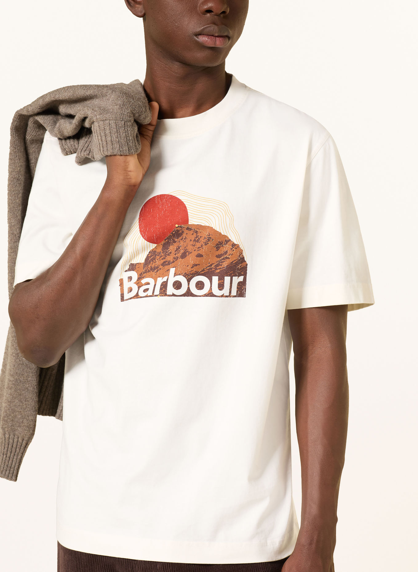 Barbour WADSWORTH T-shirt: ECRU / BROWN / DARK RED