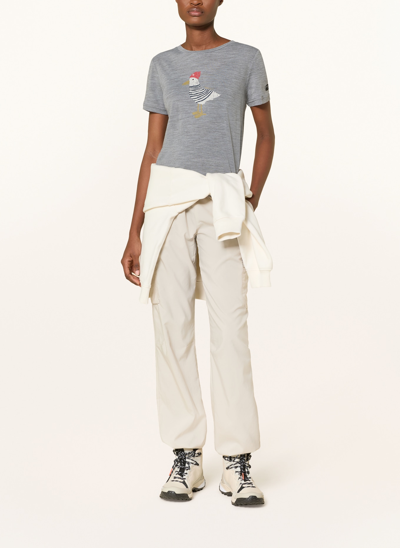 super.natural Funktionsshirt JONNY mit Merinowolle: GRAU / ROT / WEISS