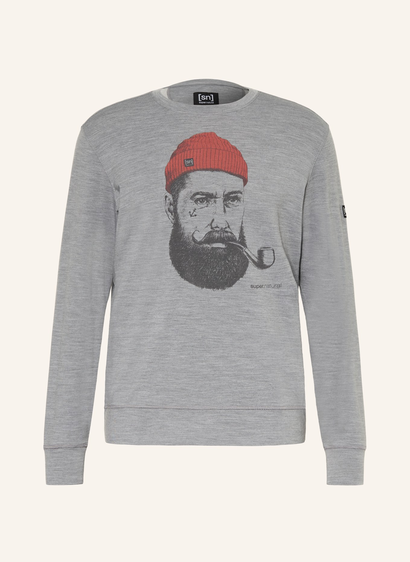 super.natural Bluza SAILOR z wełną merynosową: SZARY / CZERWONY / CZARNY