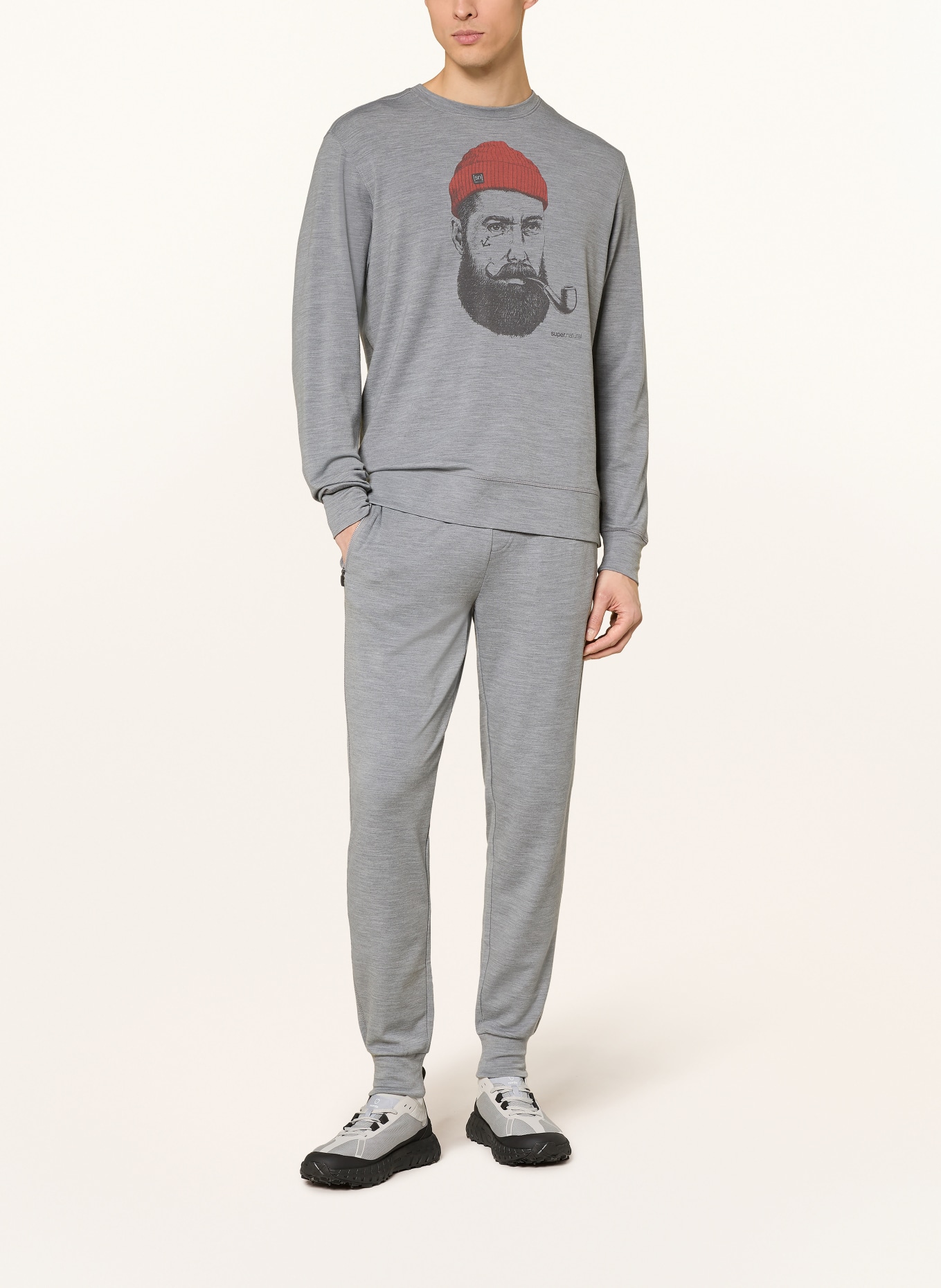 super.natural Bluza SAILOR z wełną merynosową: SZARY / CZERWONY / CZARNY