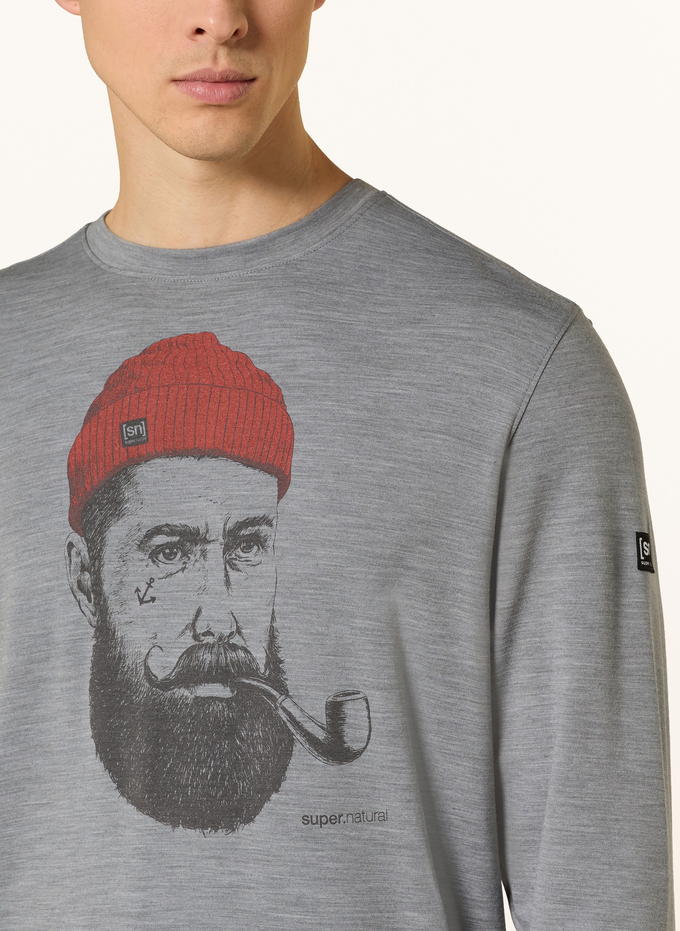 super.natural Bluza SAILOR z wełną merynosową: SZARY / CZERWONY / CZARNY