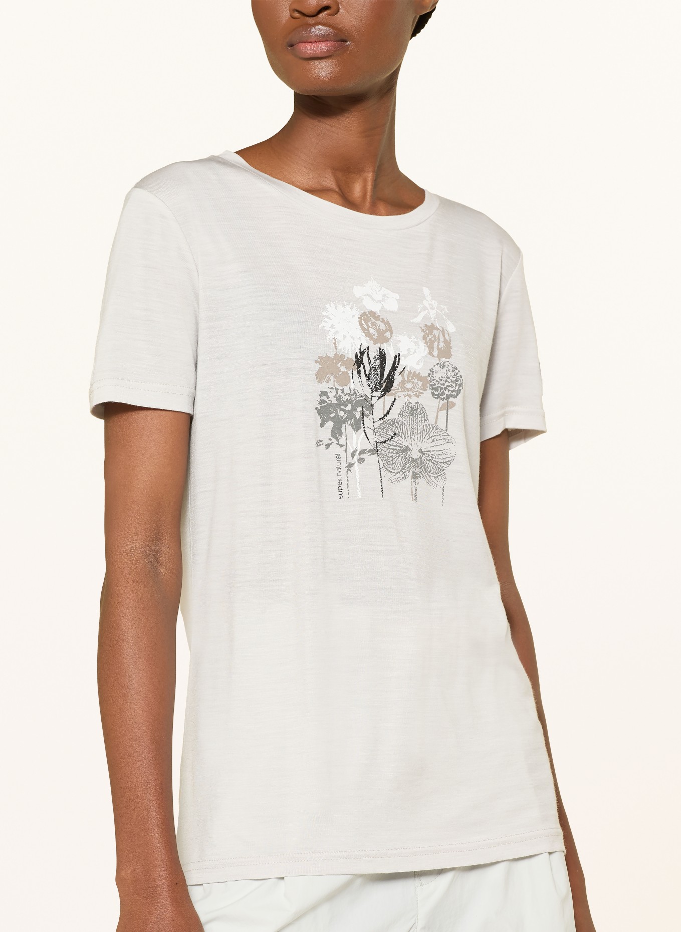 super.natural Funktionsshirt ORCHID mit Merinowolle: WEISS / BEIGE / GRAU