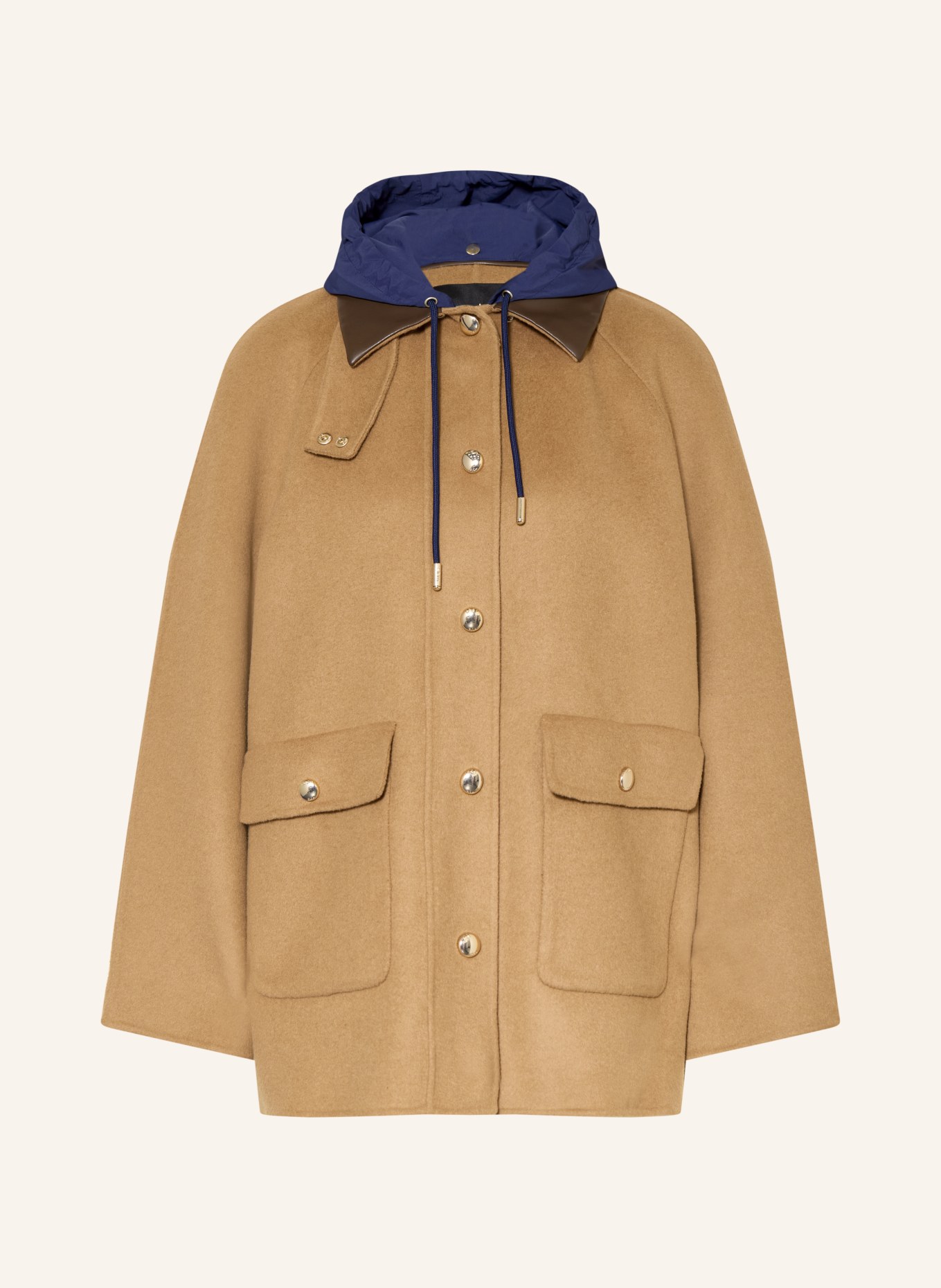 maje Jacke mit abnehmbarer Kapuze: BEIGE / DUNKELBRAUN / DUNKELBLAU