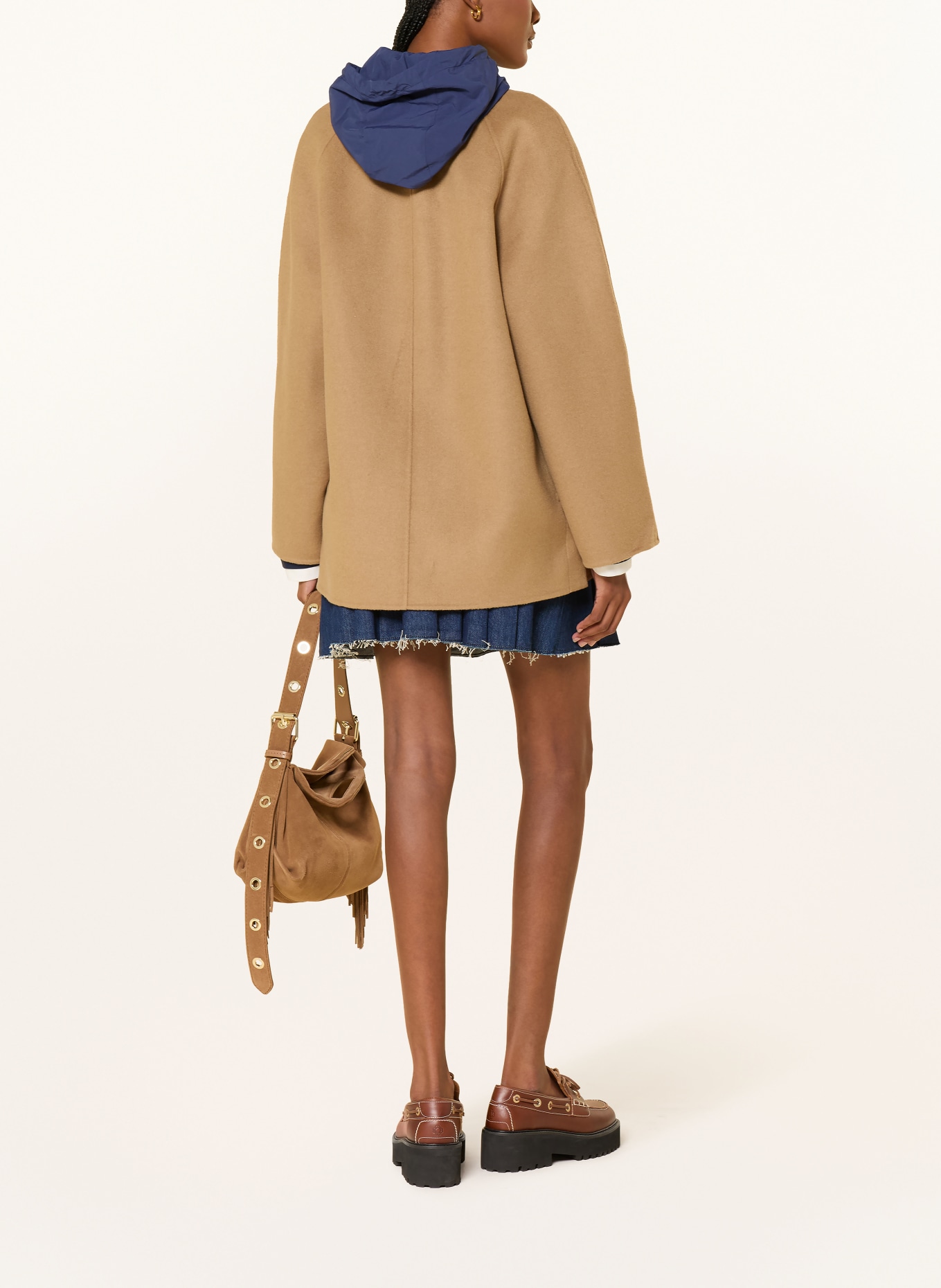 maje Jacke mit abnehmbarer Kapuze: BEIGE / DUNKELBRAUN / DUNKELBLAU