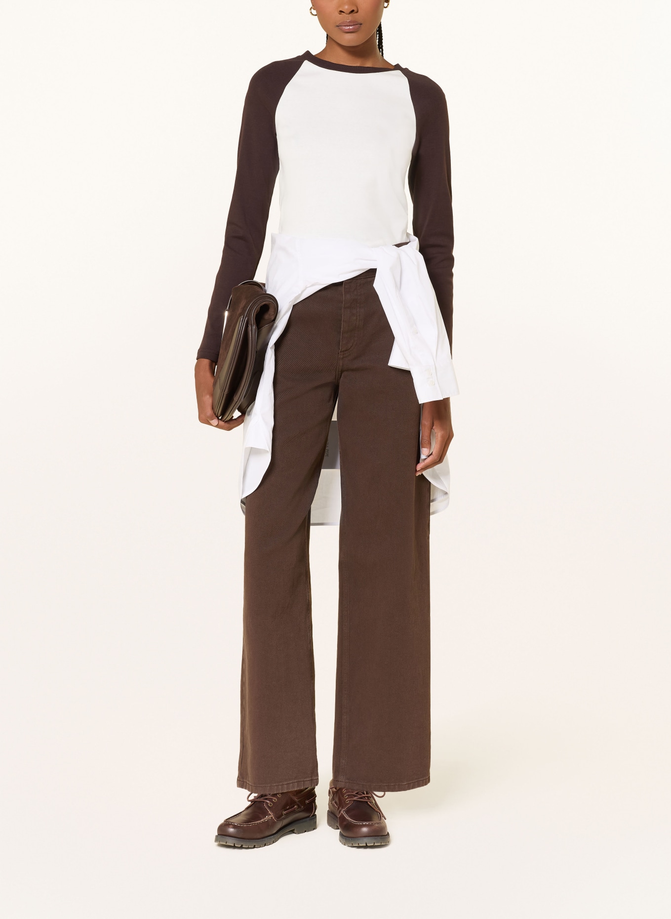 COS Long-sleeve: DARK BROWN / WHITE