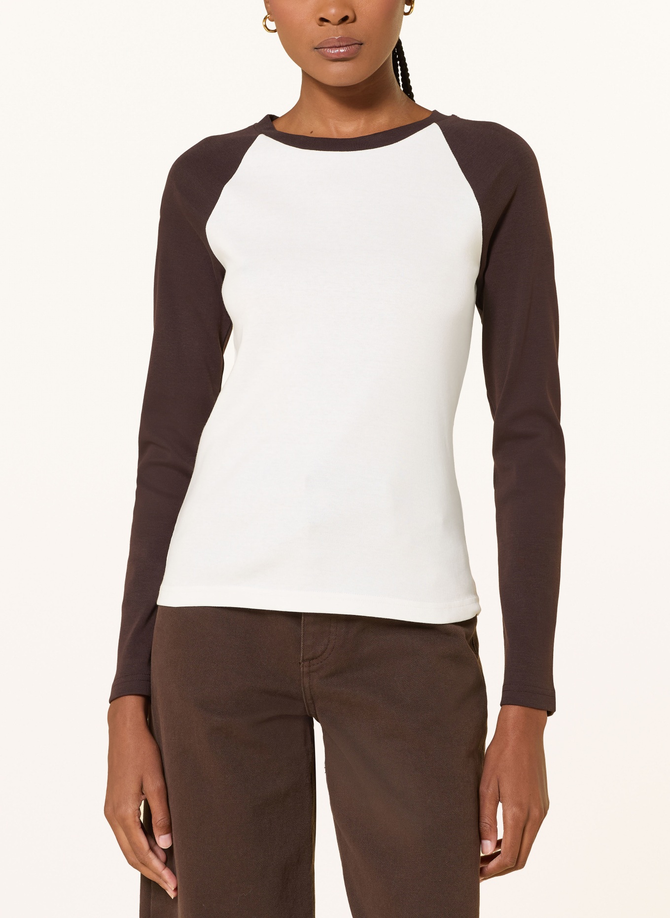 COS Long-sleeve: DARK BROWN / WHITE