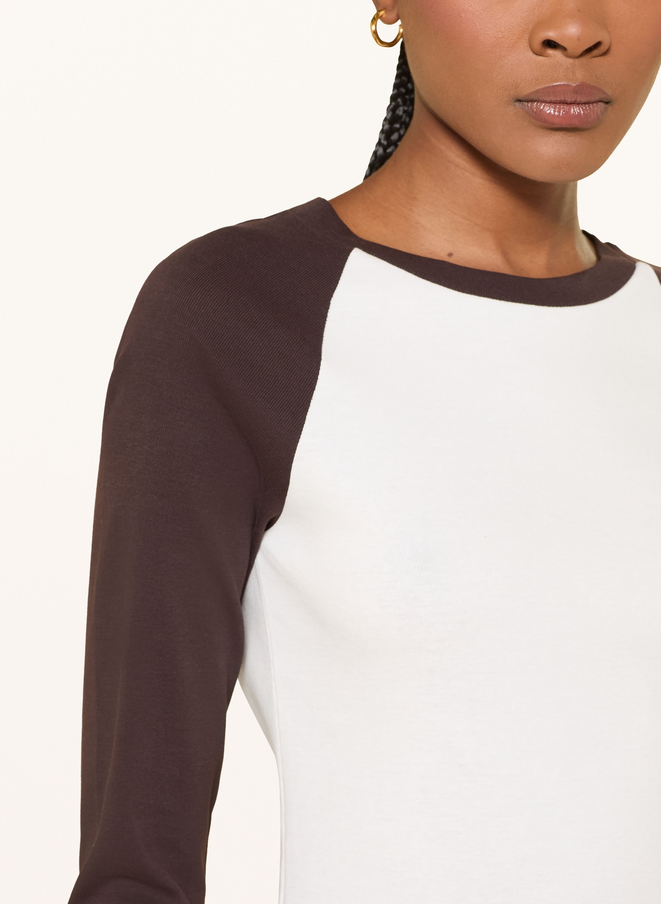 COS Long-sleeve: DARK BROWN / WHITE