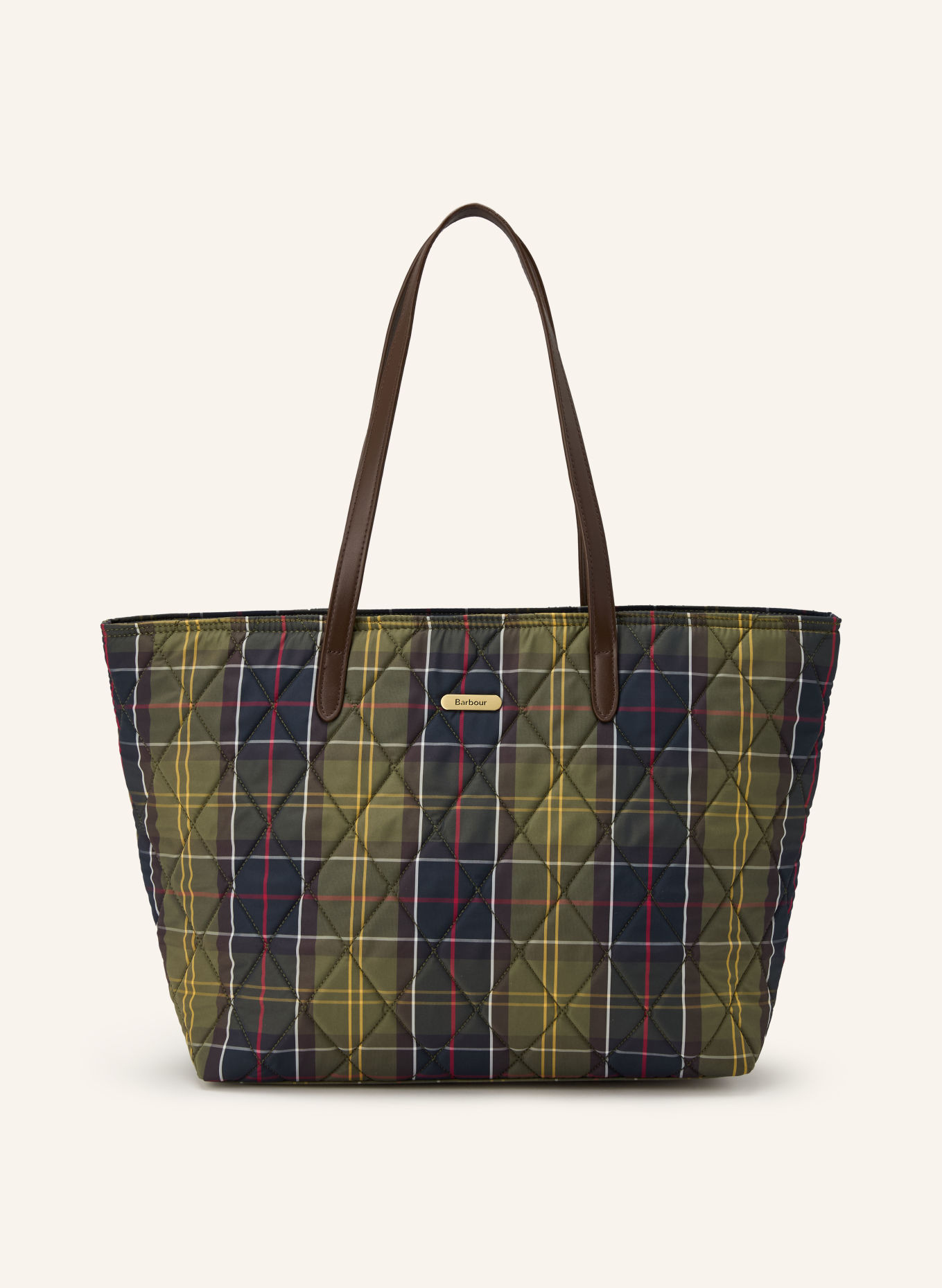 Barbour Shopper WETHERHAM met etui: GROEN / DONKERGRIJS / GEEL