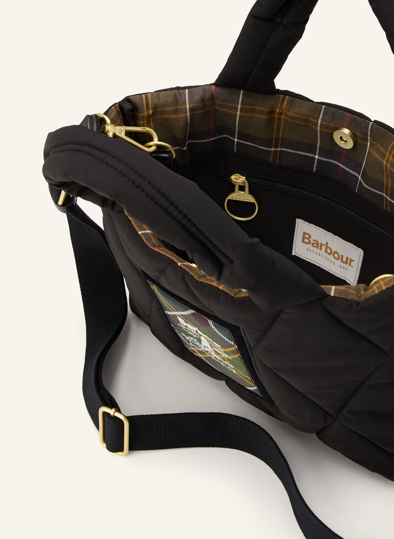 Barbour CONNIE MINI Tote Bag: BLACK / GREEN