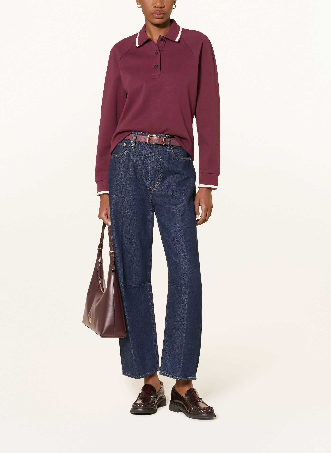 COS Sweatshirt-style polo shirt: DARK RED / WHITE