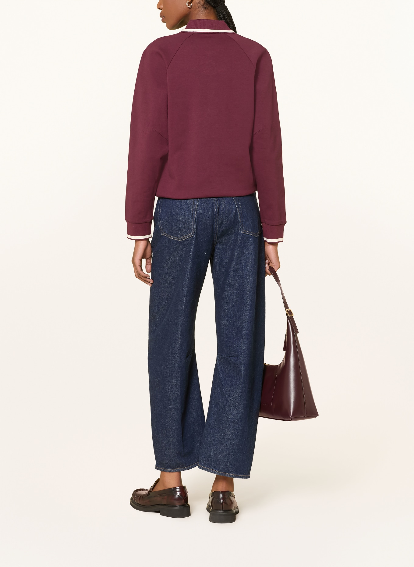 COS Sweatshirt-style polo shirt: DARK RED / WHITE