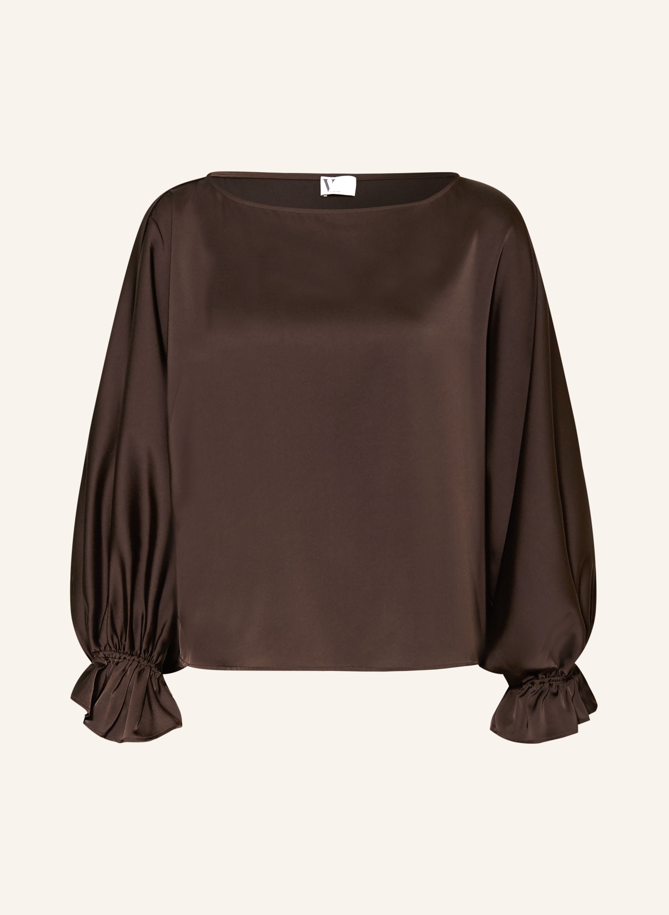V by Vera Mont Satin blouse with ruffles: DARK BROWN