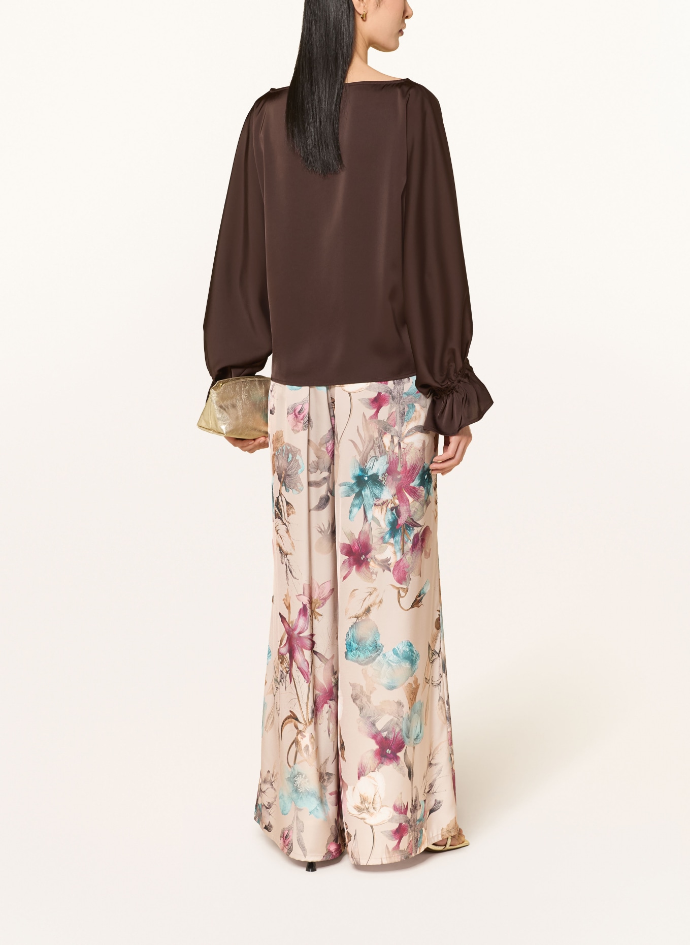 V by Vera Mont Satin blouse with ruffles: DARK BROWN