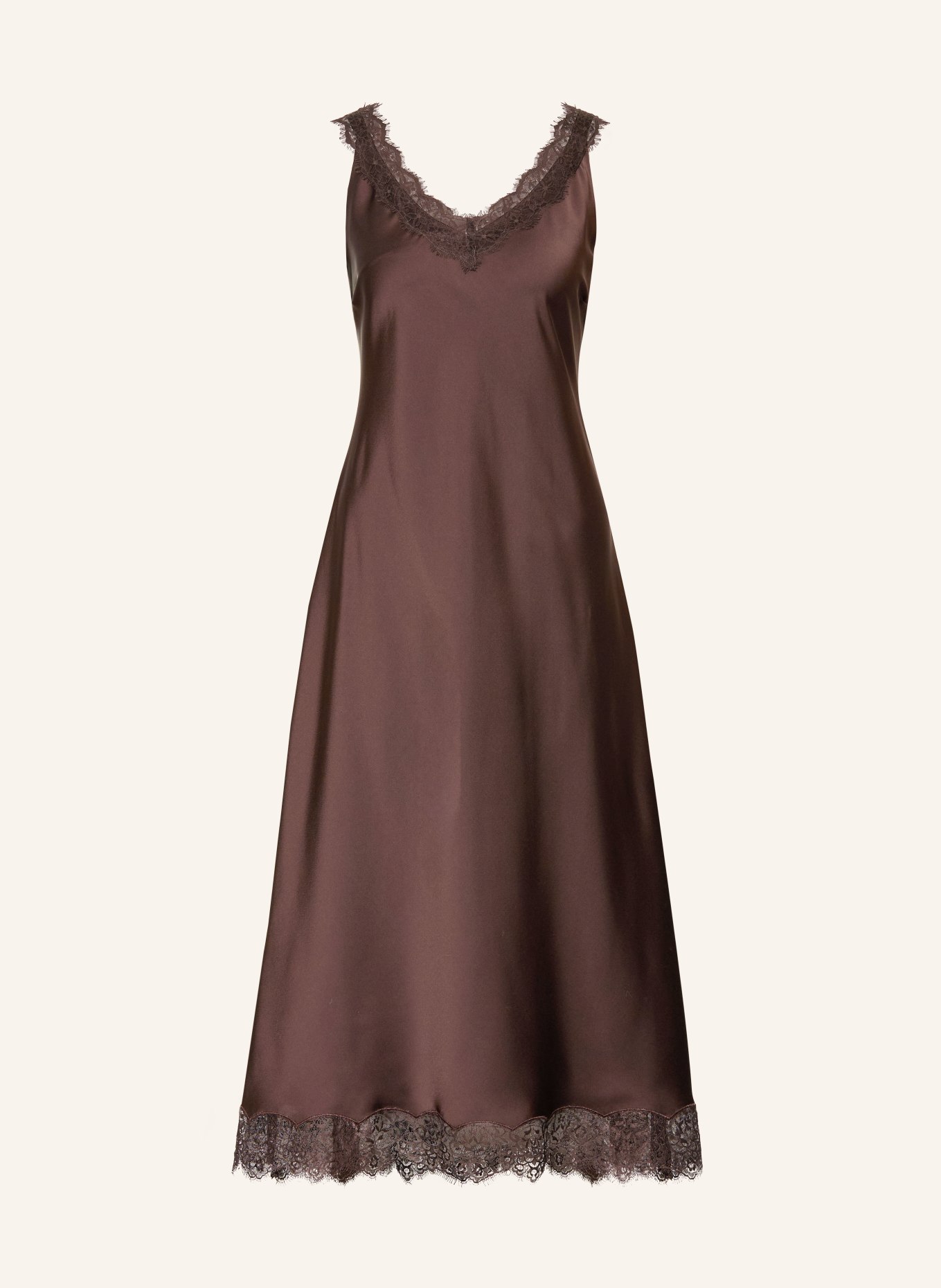 V by Vera Mont Satijnen jurk met kant: MARRON FONCÉ