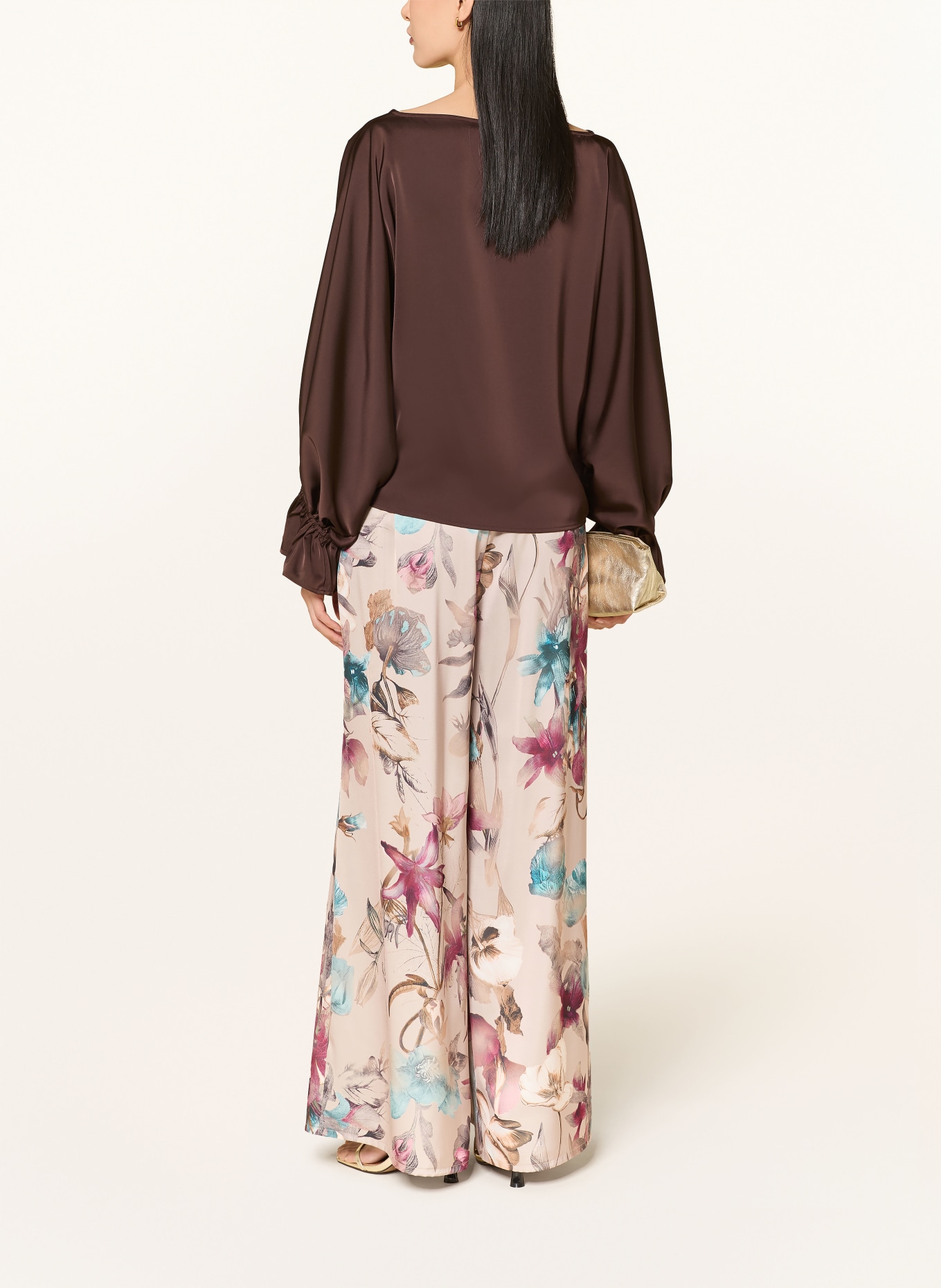V by Vera Mont Marlene-broek van satijn: BEIGE / DONKERPAARS / TURQUOISE