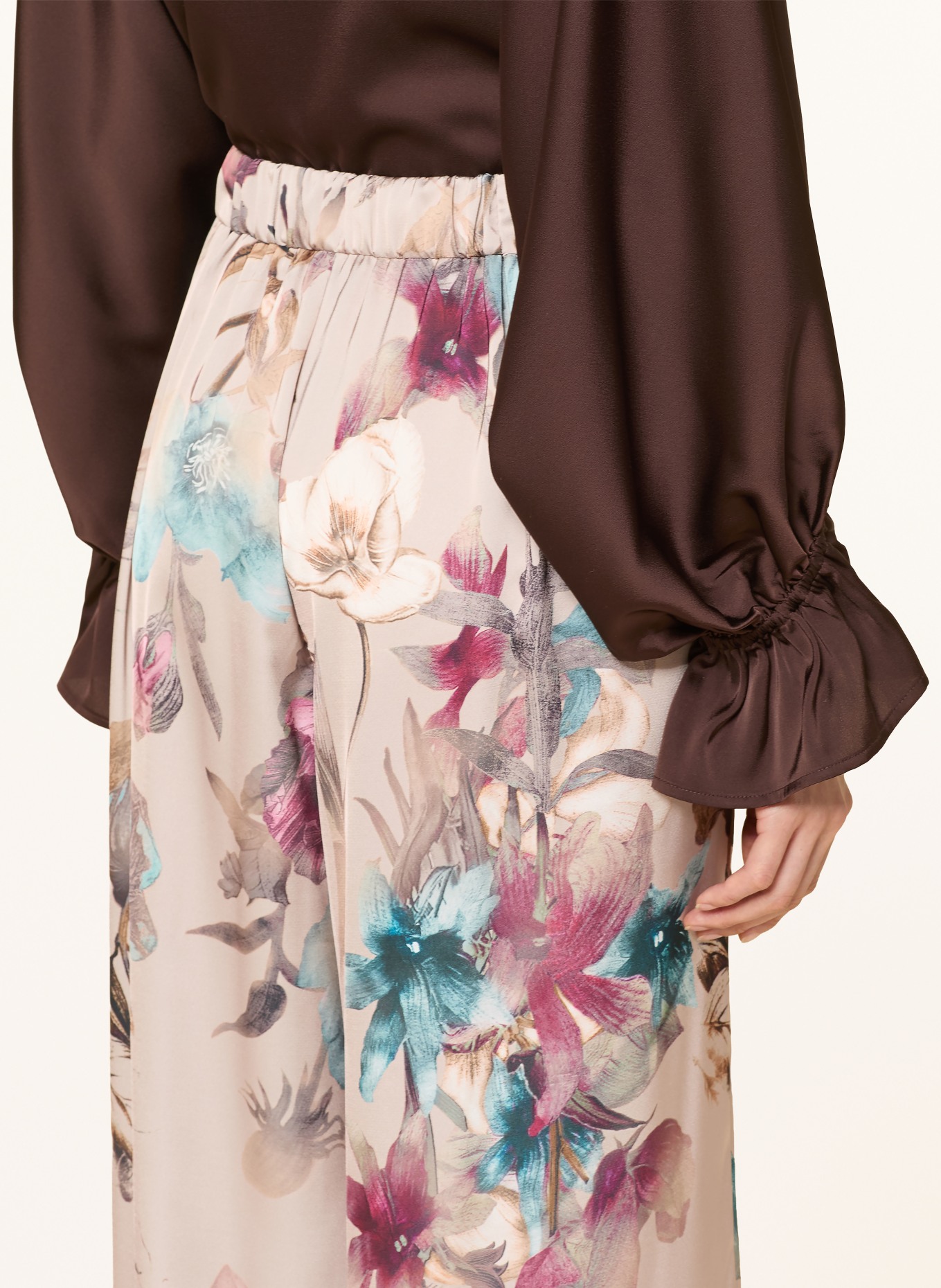 V by Vera Mont Marlene-broek van satijn: BEIGE / DONKERPAARS / TURQUOISE