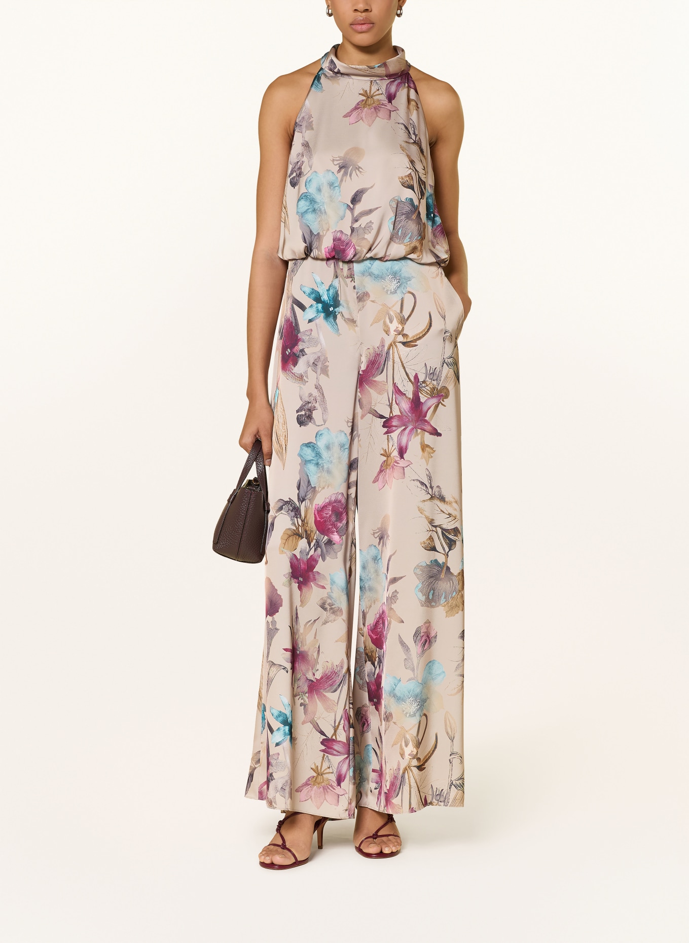V by Vera Mont Satijnen jumpsuit: BEIGE / ROZE / PETROL