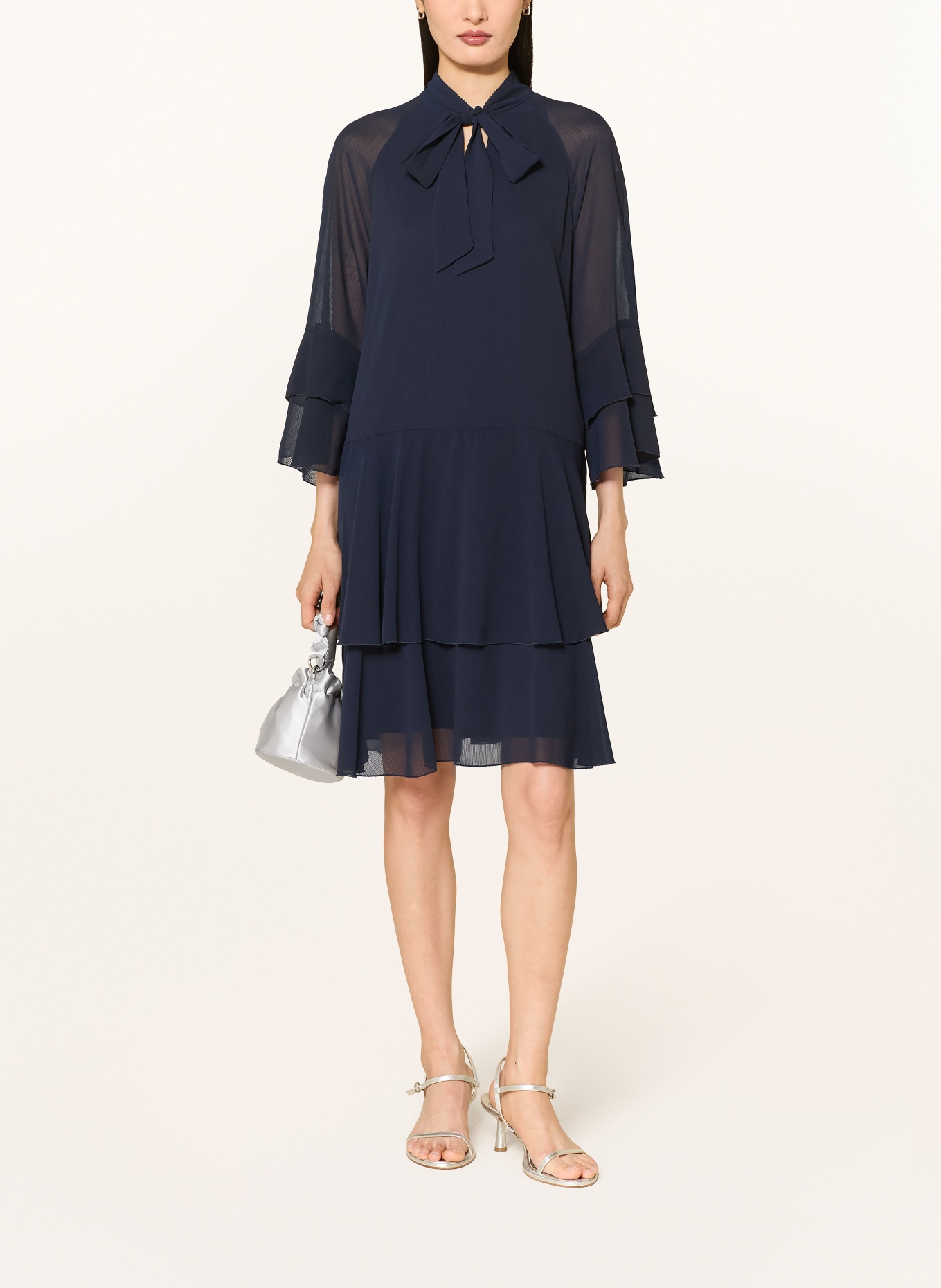Vera Mont Cocktail dress with a bow and flounces: DARK BLUE