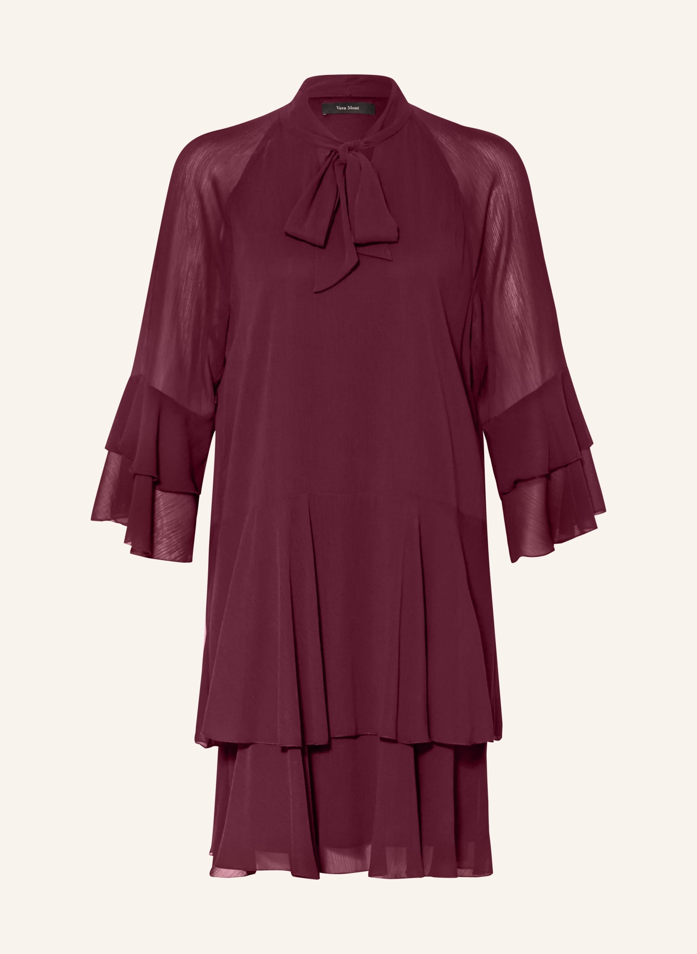 Vera Mont Cocktailkleid mit Schluppe und Volants: DUNKELROT