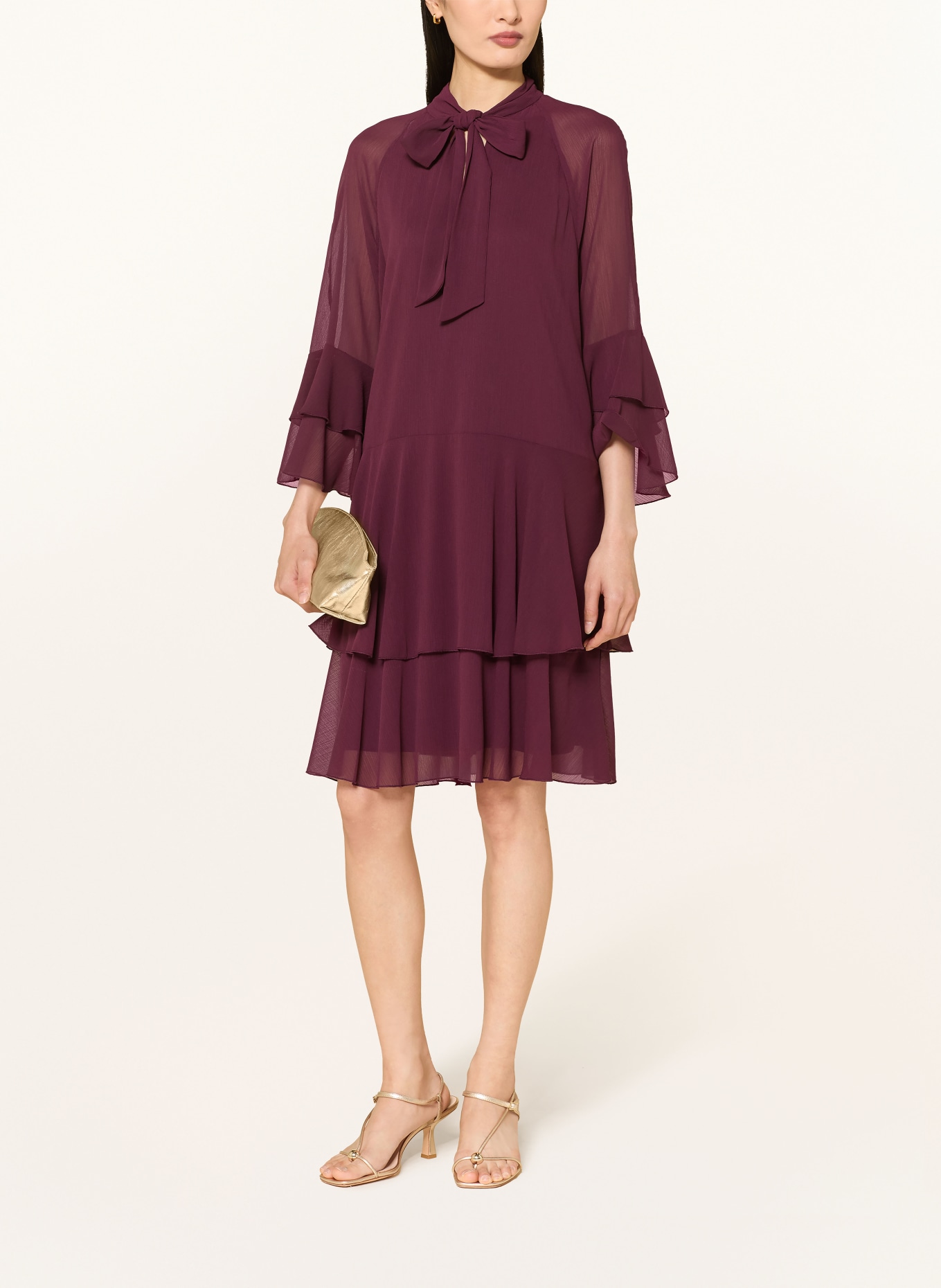 Vera Mont Cocktailkleid mit Schluppe und Volants: DUNKELROT