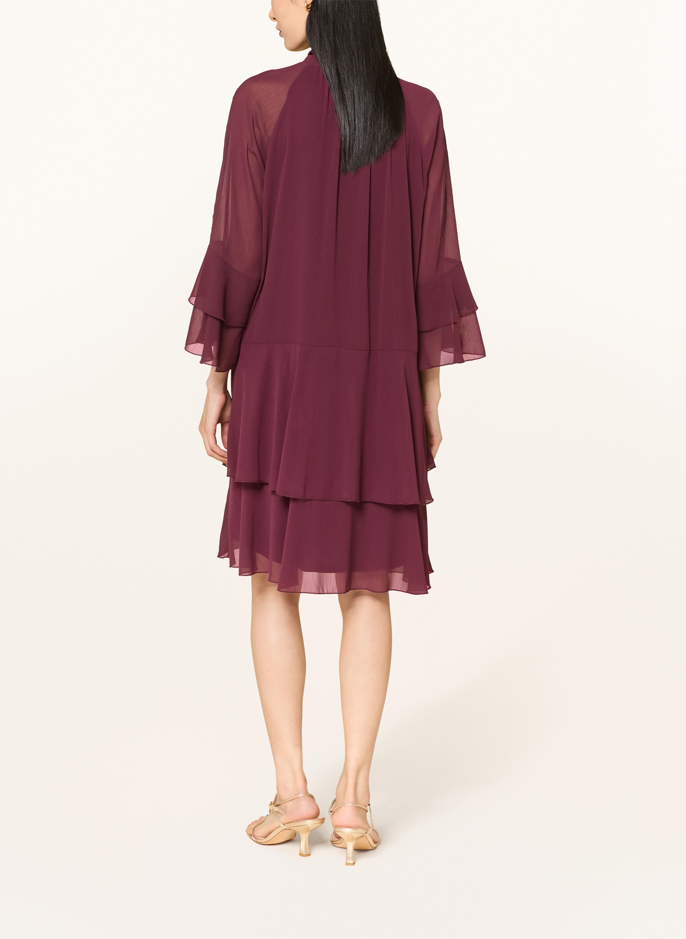 Vera Mont Cocktailkleid mit Schluppe und Volants: DUNKELROT