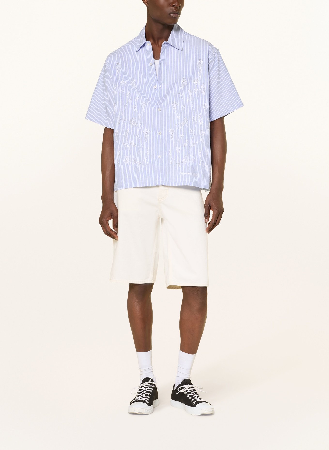 WOODBIRD Kurzarm-Hemd Comfort Fit: HELLBLAU / WEISS