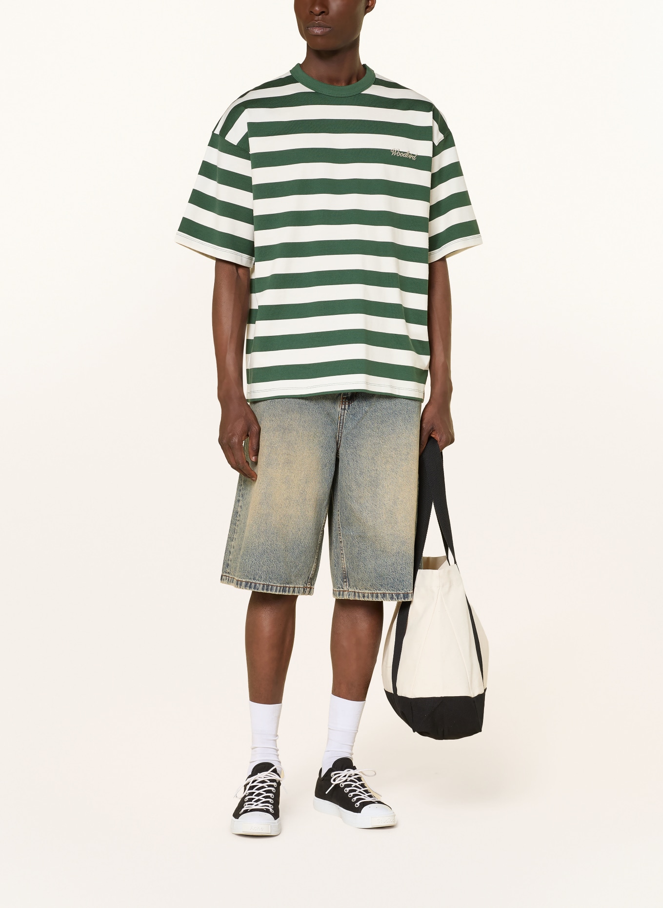 WOODBIRD T-Shirt WBBEAM: DUNKELGRÜN / ECRU
