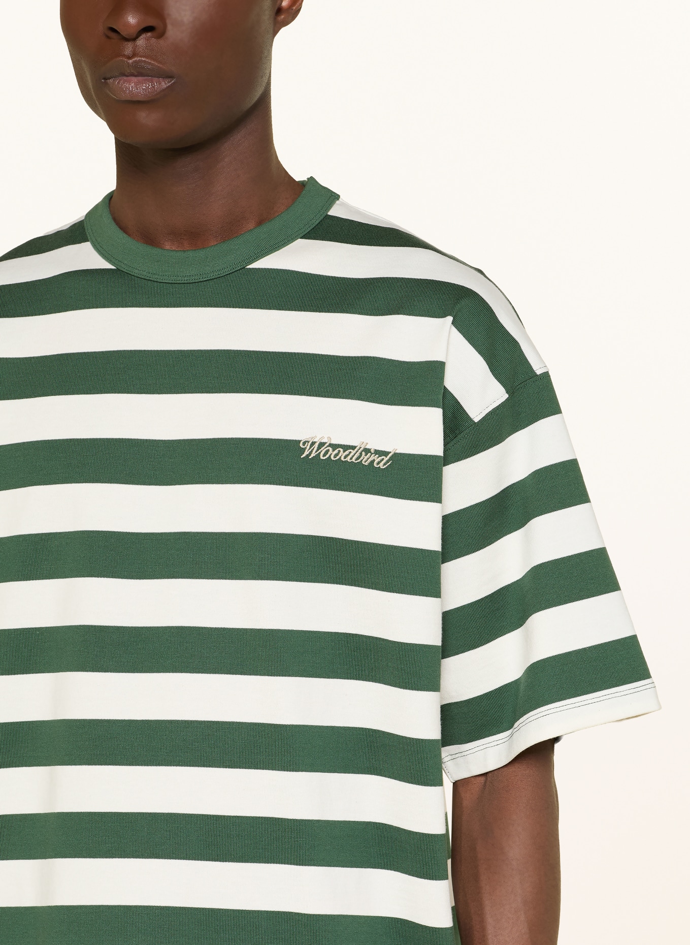 WOODBIRD T-Shirt WBBEAM: DUNKELGRÜN / ECRU