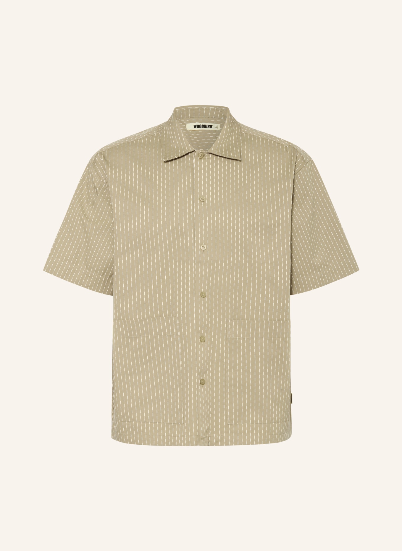 WOODBIRD Kurzarm-Hemd WBWANG SHIKO Comfort Fit: HELLBRAUN / CREME
