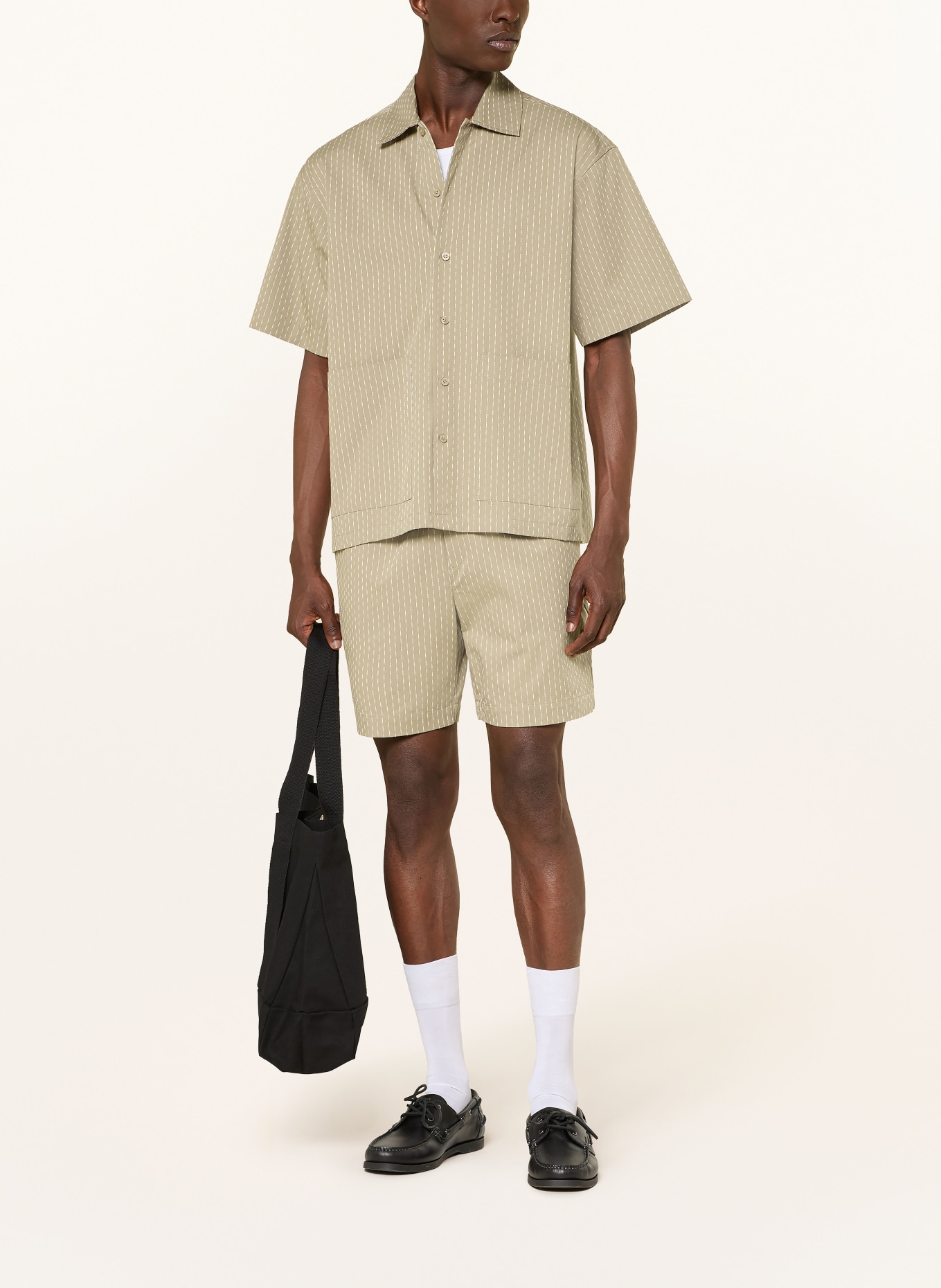 WOODBIRD Kurzarm-Hemd WBWANG SHIKO Comfort Fit: HELLBRAUN / CREME