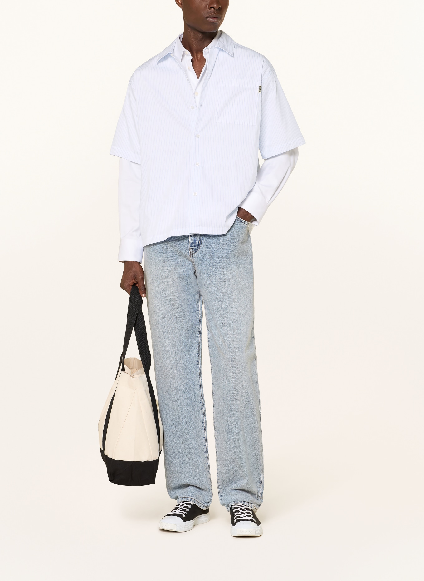 WOODBIRD Kurzarm-Hemd WBWANG Comfort Fit: WEISS / HELLBLAU / SCHWARZ