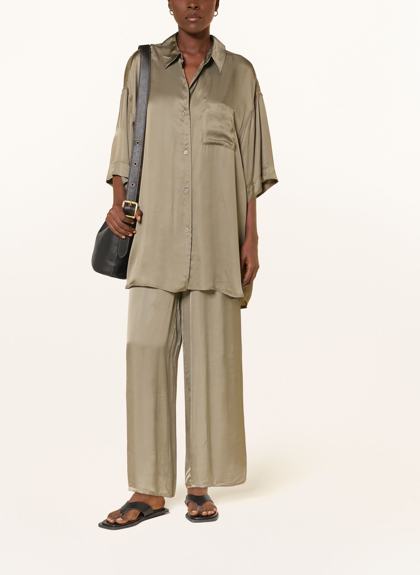 American Vintage Oversized-Hemdbluse mit 3/4-Arm: OLIV